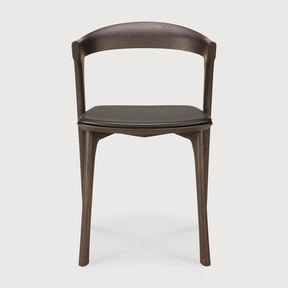 Bok Solid Brown Oak Dining Chair with Brown Leather Cushion