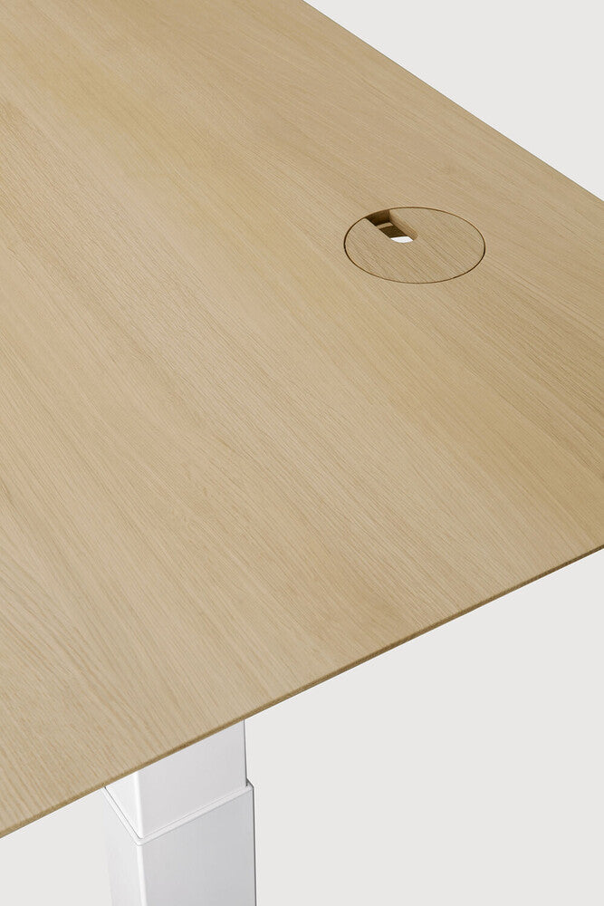 Bok adjustable desk - varnished oak top - white base - rectangular - with cable management - US