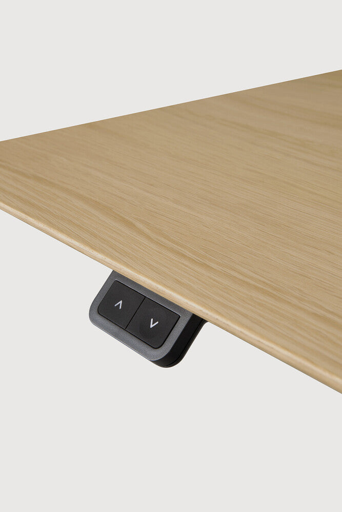 Bok adjustable desk - varnished oak top - black base - rectangular - with cable management - US