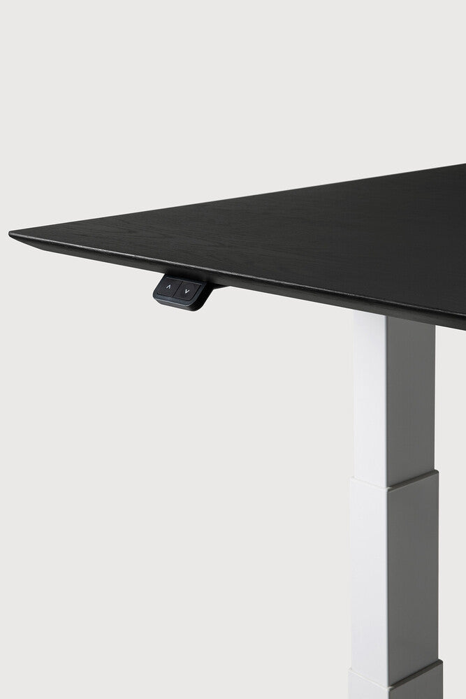 Bok adjustable desk - varnished oak black top - white base - rectangular - with cable management - US