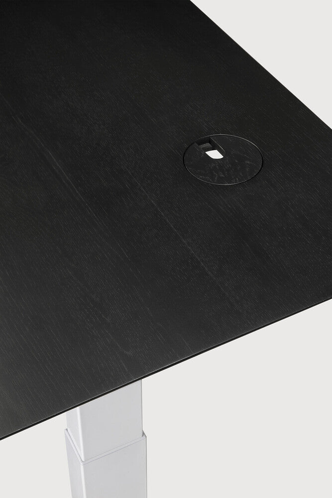 Bok adjustable desk - varnished oak black top - white base - rectangular - with cable management - US