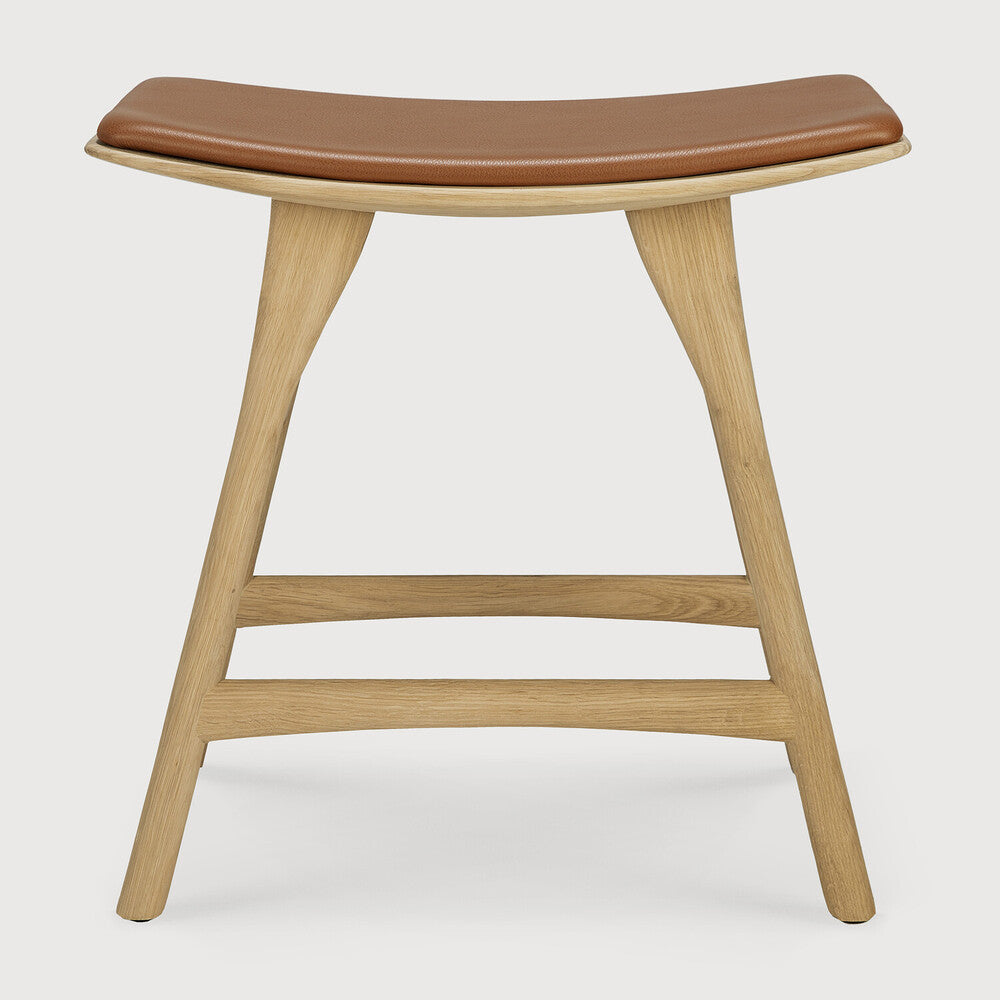 Osso Solid Oak Stool, Cognac Leather