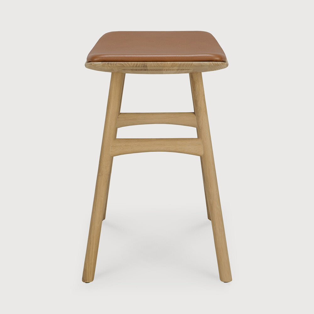 Osso Solid Oak Stool, Cognac Leather