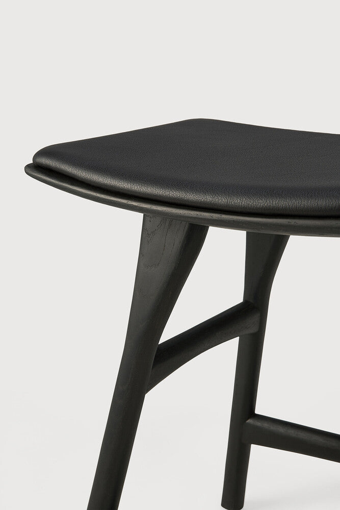 Osso Stool, Varnished Oak, Black with Black Leather Seat