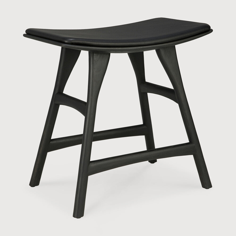 Osso Stool, Varnished Oak, Black with Black Leather Seat