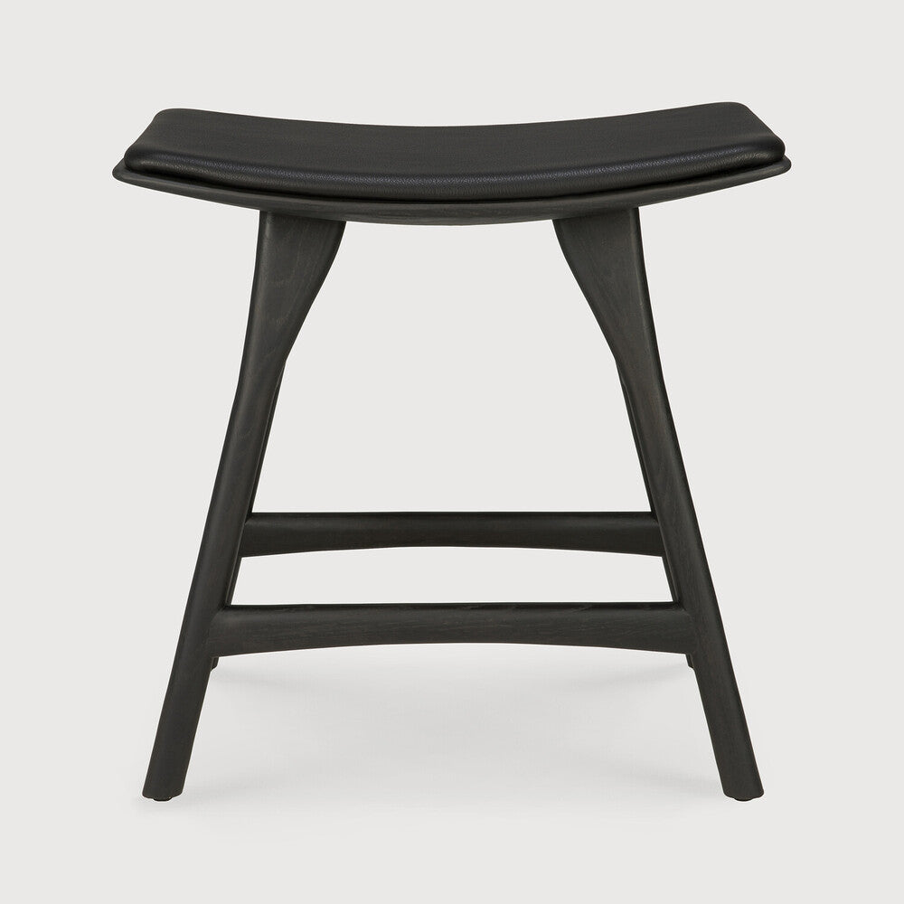 Osso Stool, Varnished Oak, Black with Black Leather Seat
