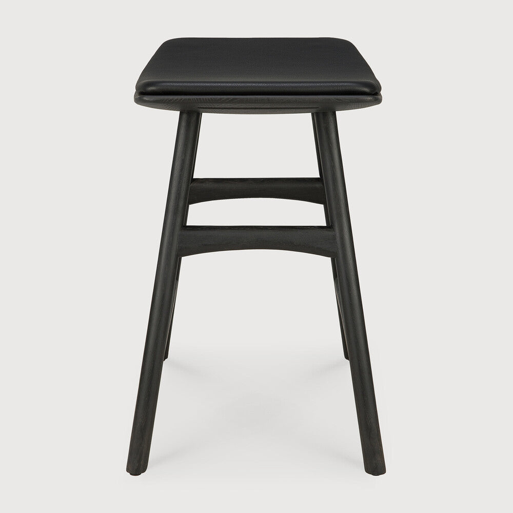 Osso Stool, Varnished Oak, Black with Black Leather Seat