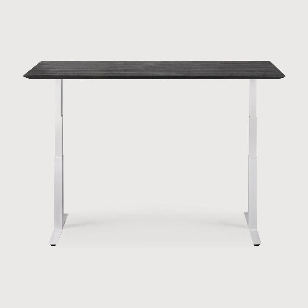Bok Adjustable Solid Black Oak Desk, White Base, 67"