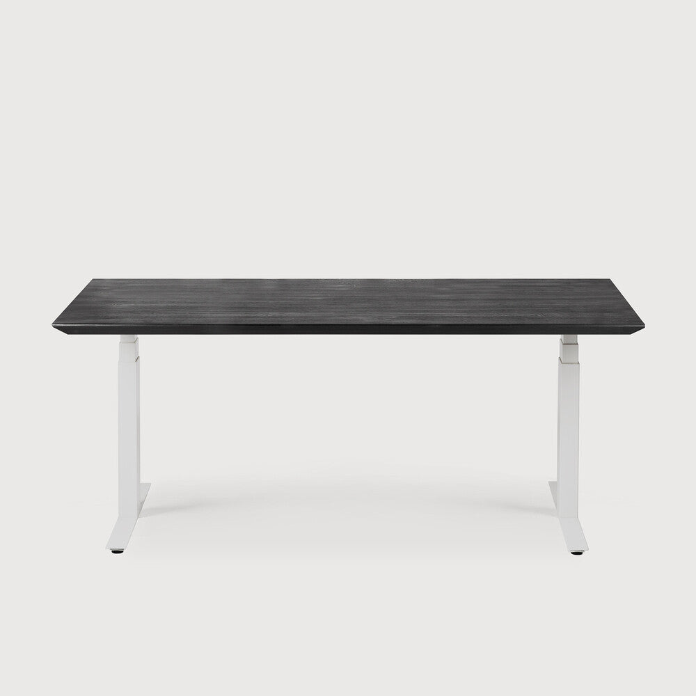 Bok Adjustable Solid Black Oak Desk, White Base, 79"