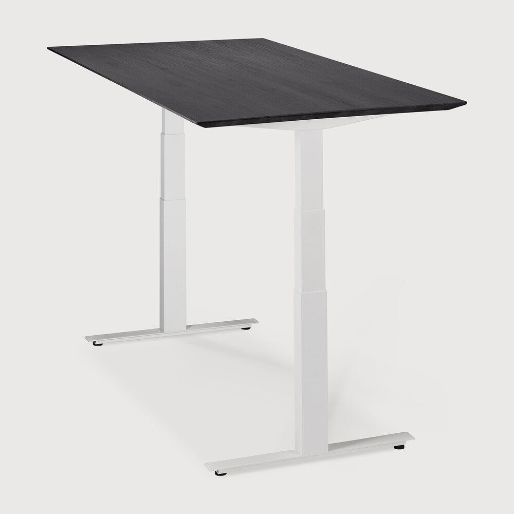 Bok Adjustable Solid Black Oak Desk, White Base, 67"
