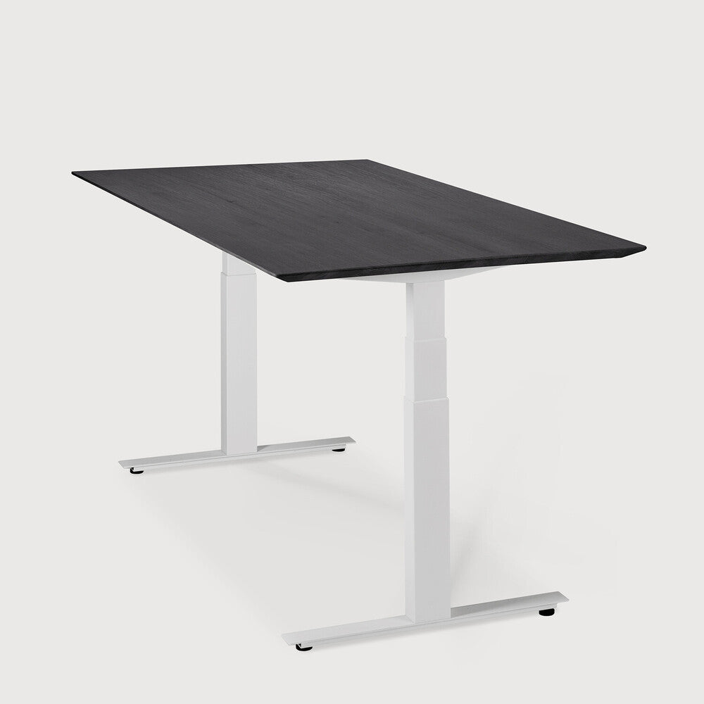 Bok Adjustable Solid Black Oak Desk, White Base, 67"