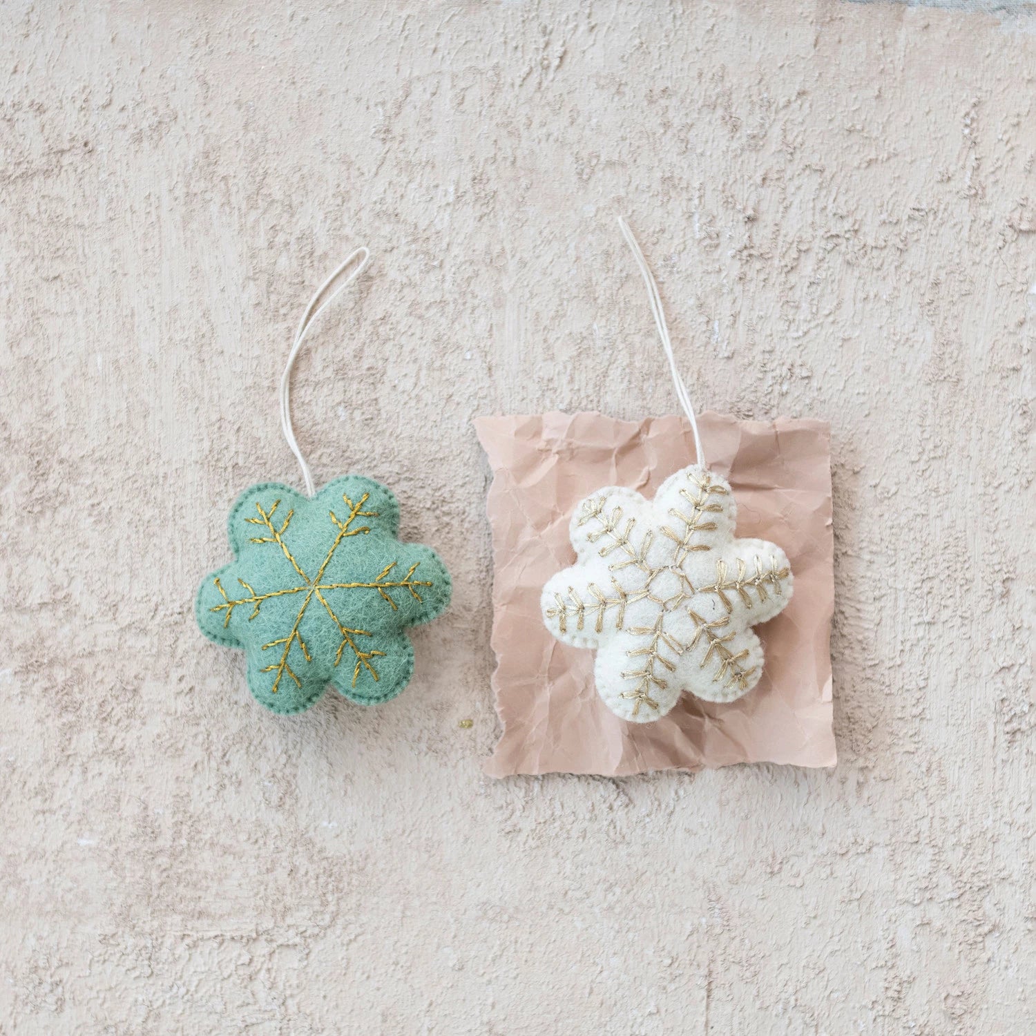 Wool Felt Snowflake Ornaments, Set of 2