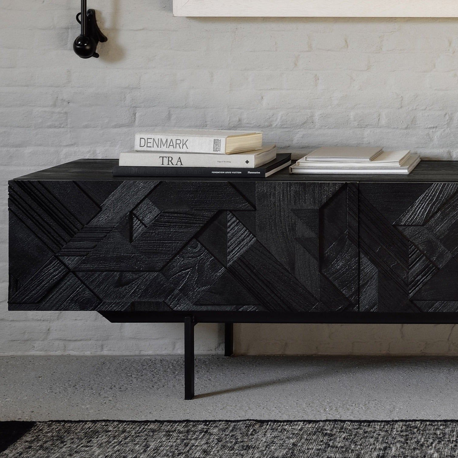 Graphic Solid Black Teak Media Console, 94.5"