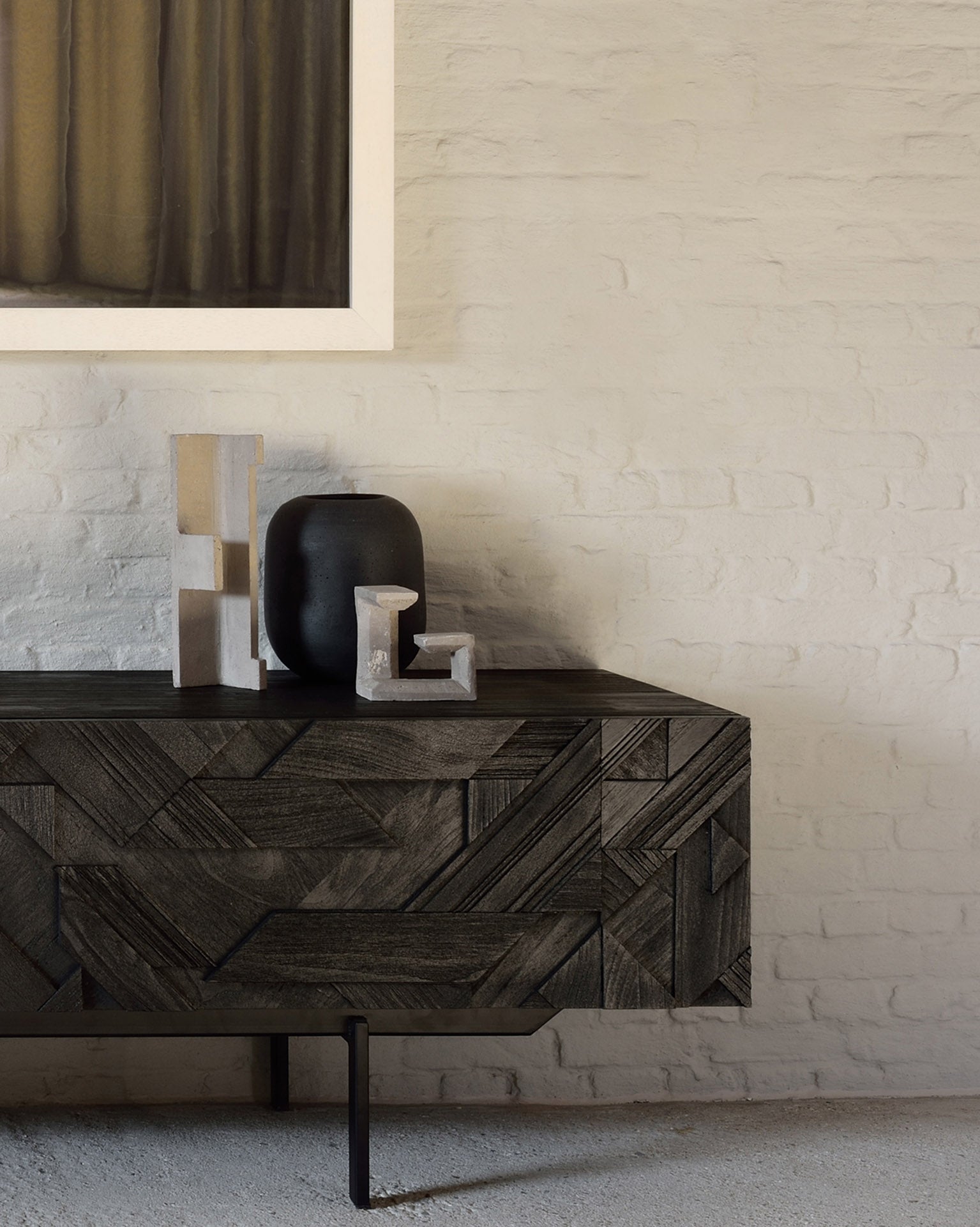 Graphic Solid Black Teak Media Console, 94.5"