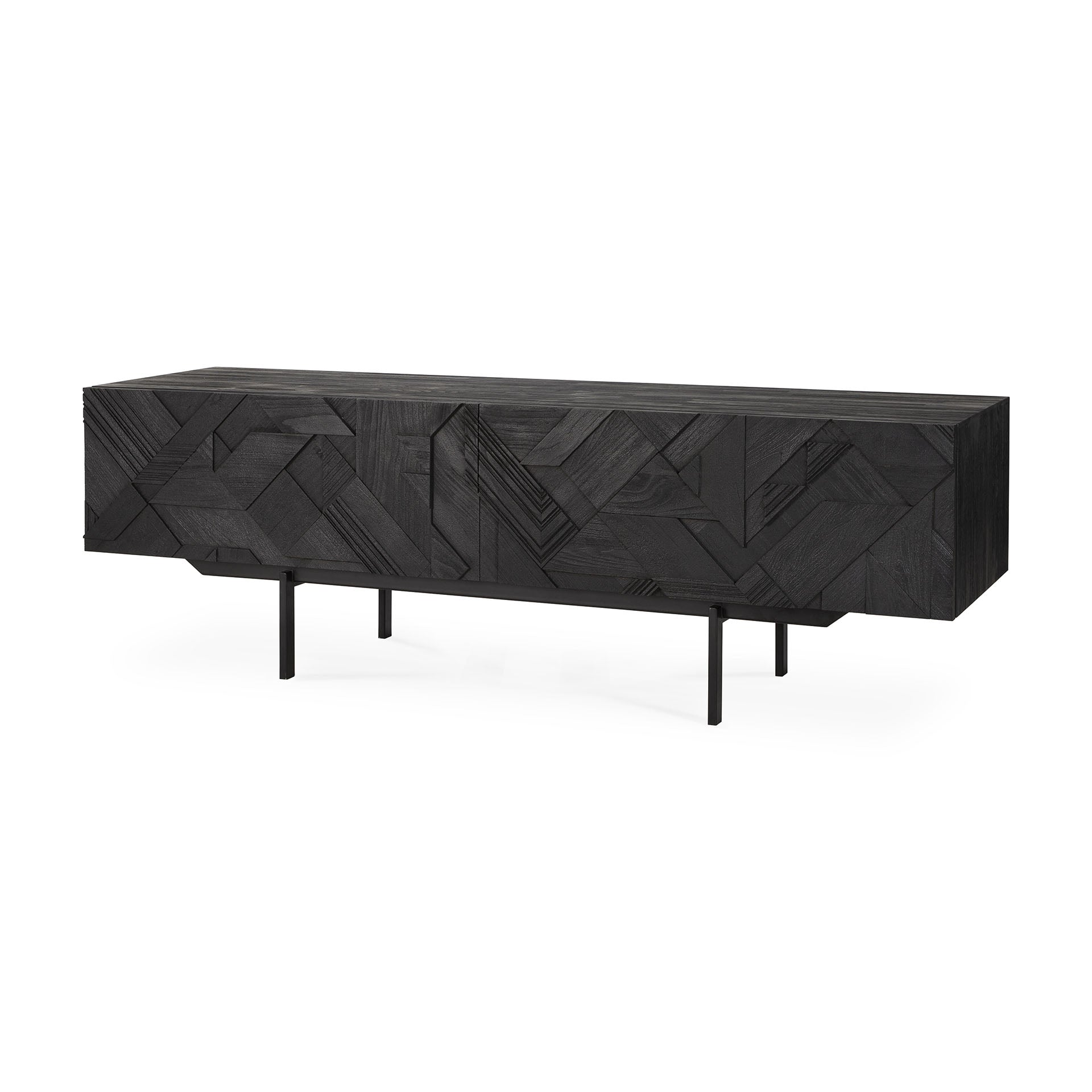 Graphic Solid Black Teak Media Console, 63"