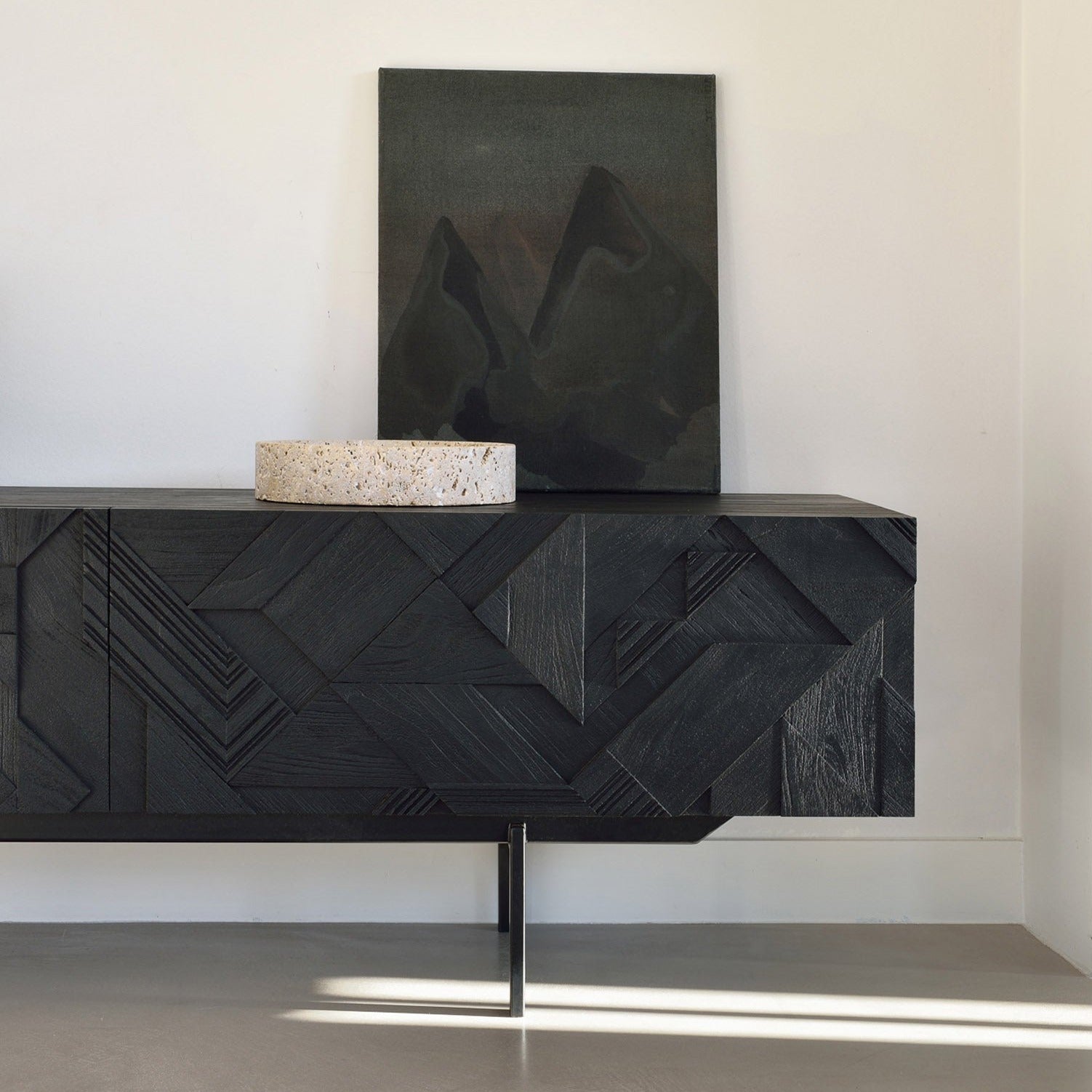Graphic Solid Black Teak Media Console, 63"