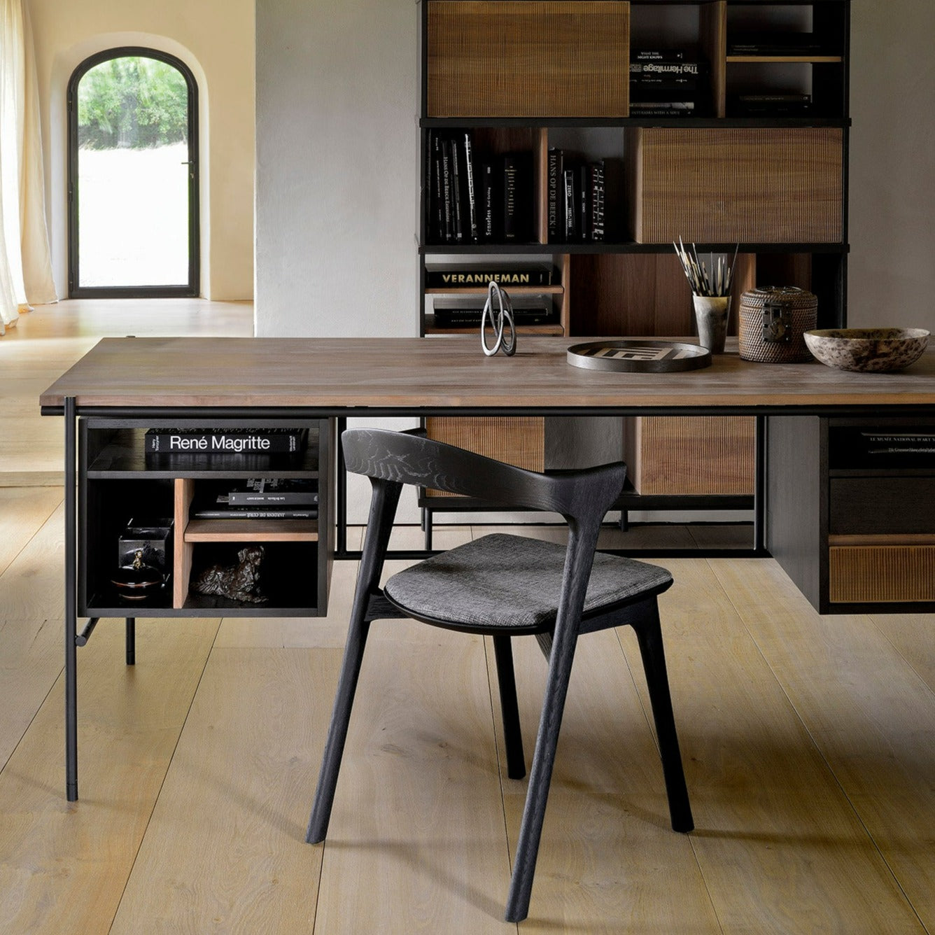 Bok Solid Black Oak Dining Chair with Grey Fabric Cushion