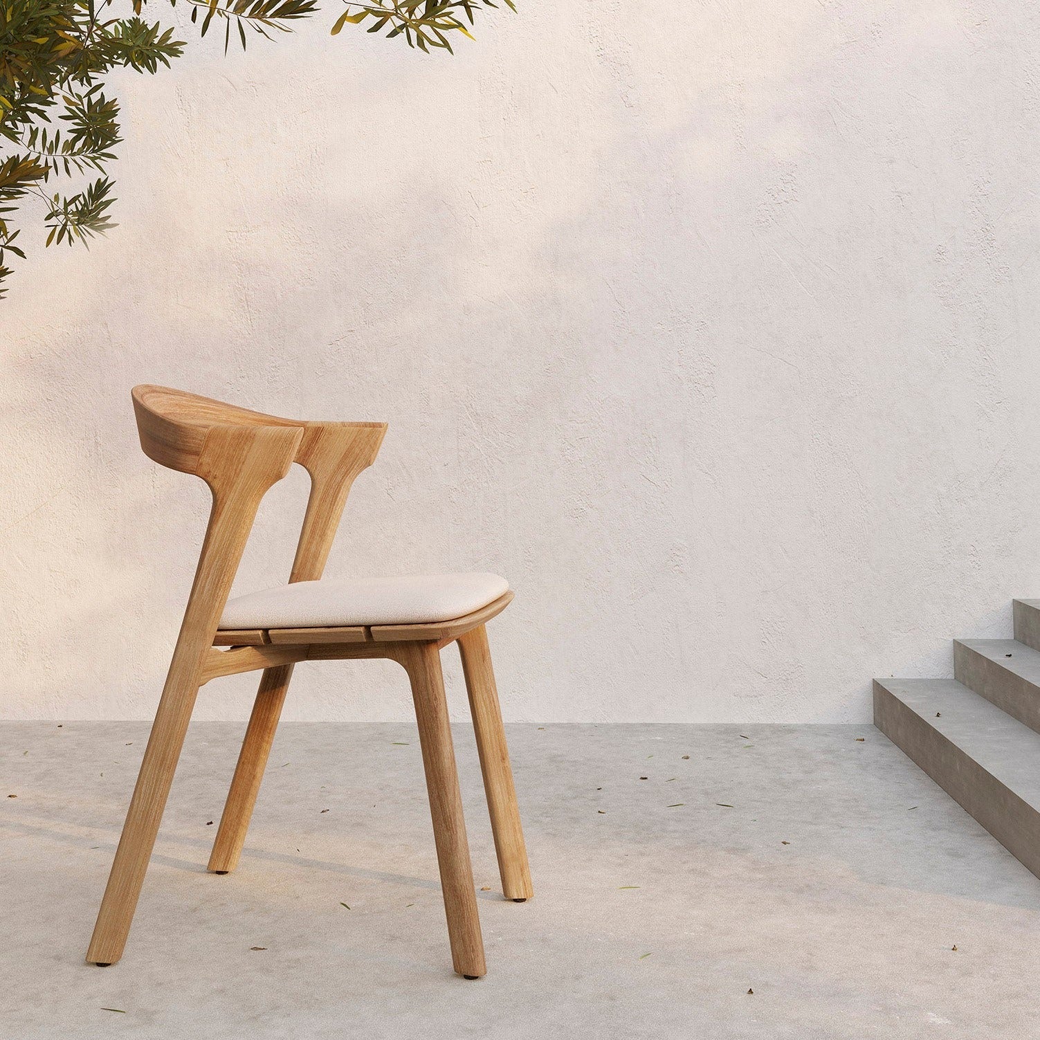 Bok Solid Teak Outdoor Dining Chair With Off White Fabric