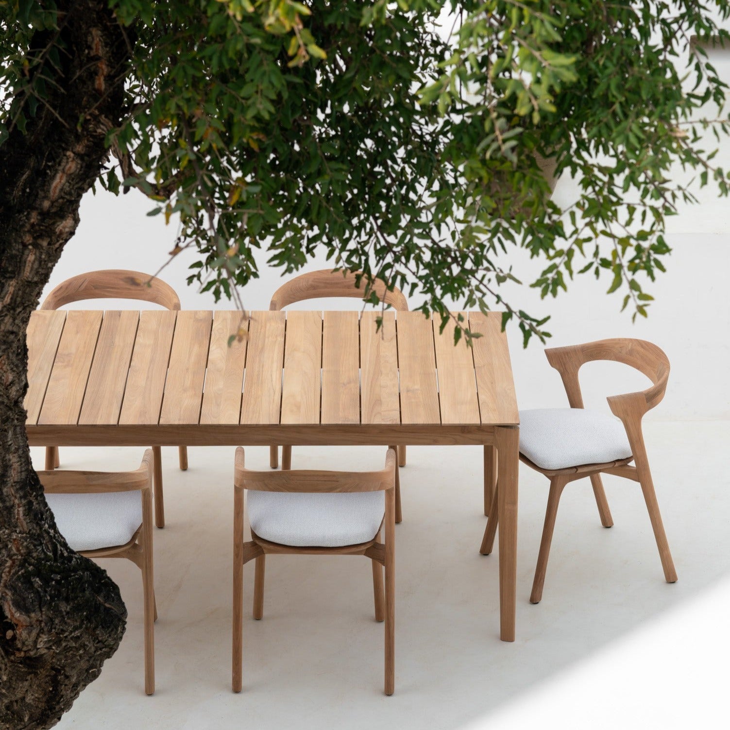 Bok Solid Teak Outdoor Dining Chair With Off White Fabric