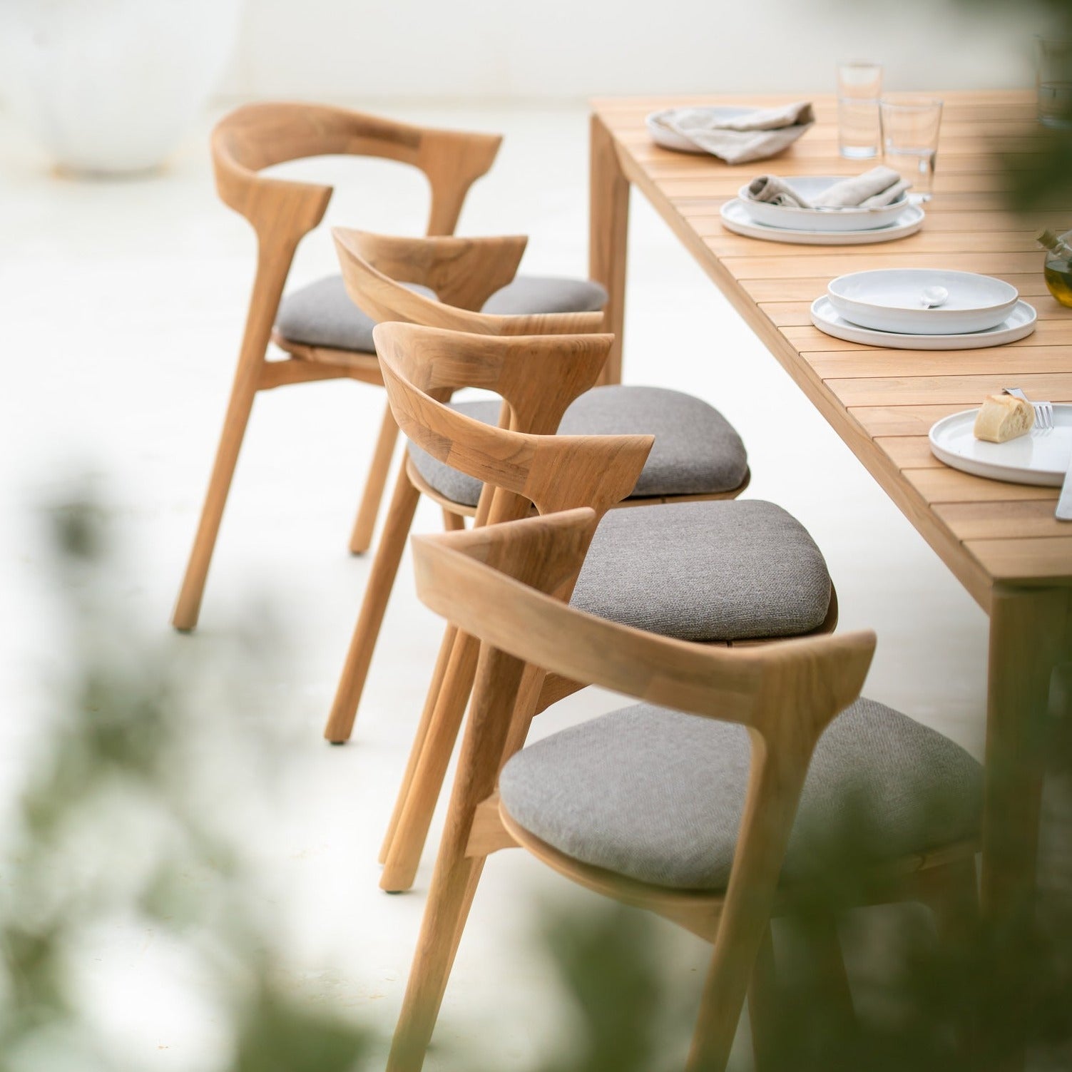 Bok Solid Teak Outdoor Dining Chair With Mocha Fabric Cushion