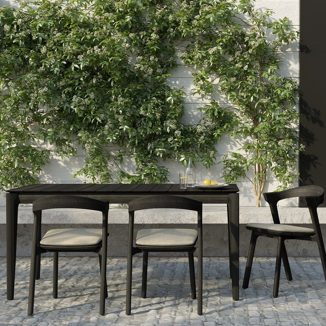 Bok Solid Black Teak Outdoor Dining Table, 64"