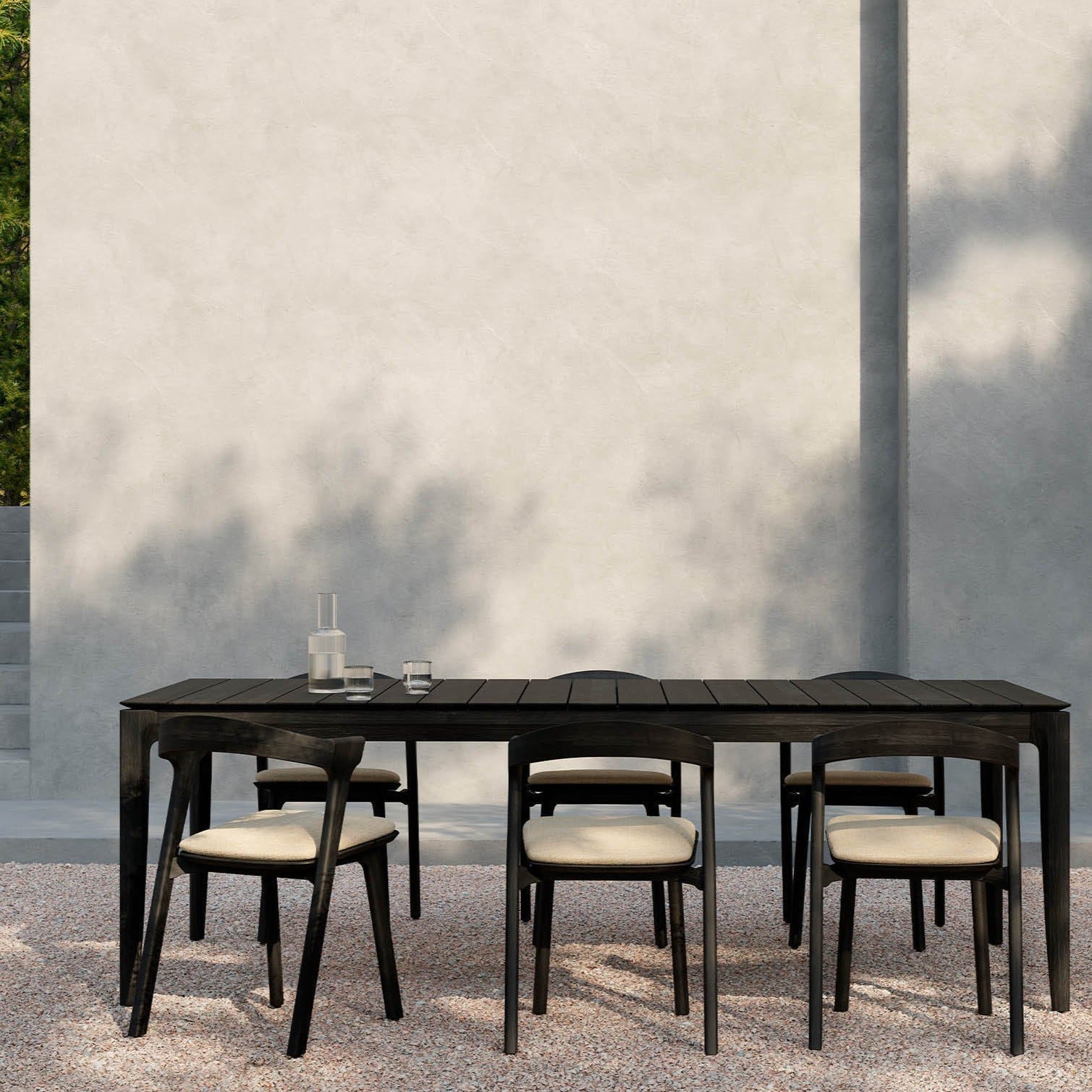 Bok Solid Black Teak Outdoor Dining Table, 79"