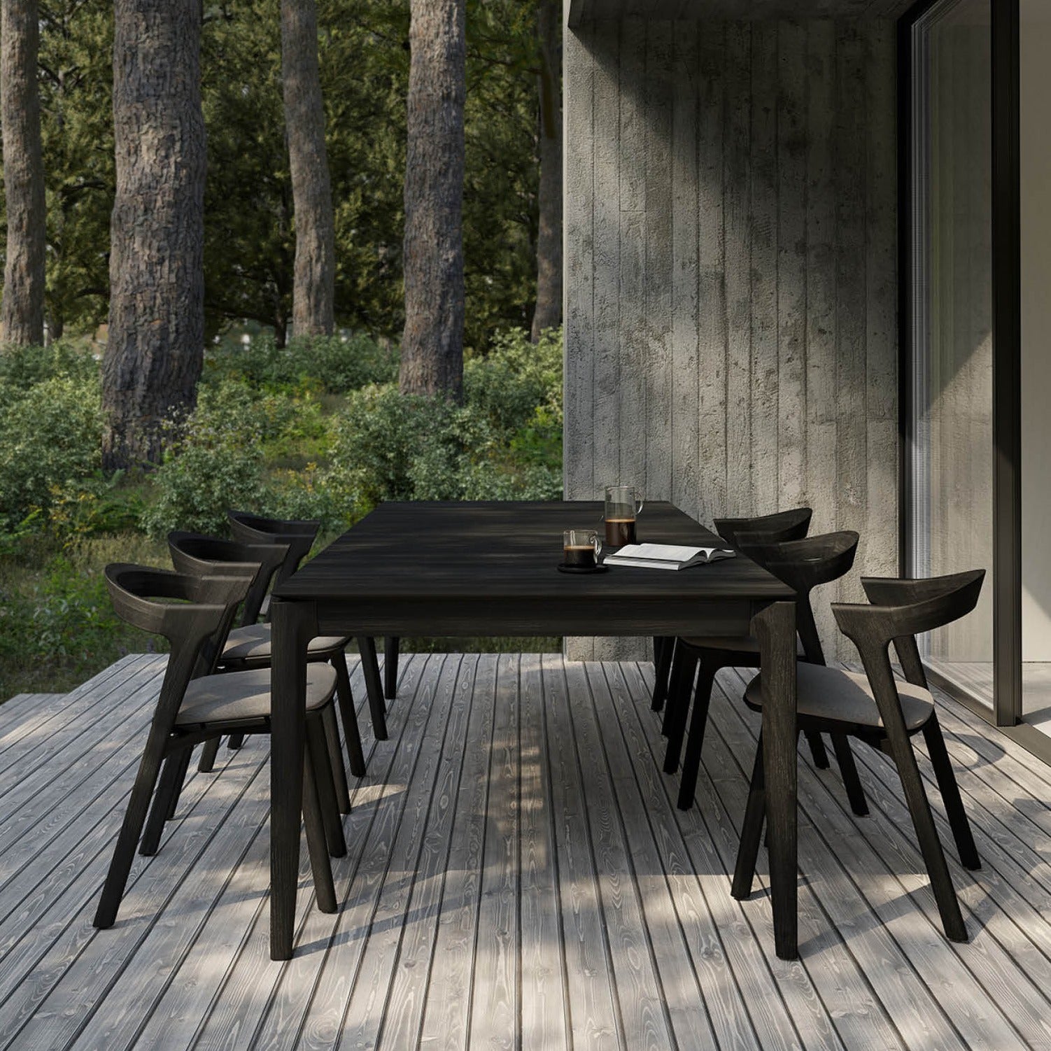 Bok Solid Black Teak Outdoor Dining Table, 98"