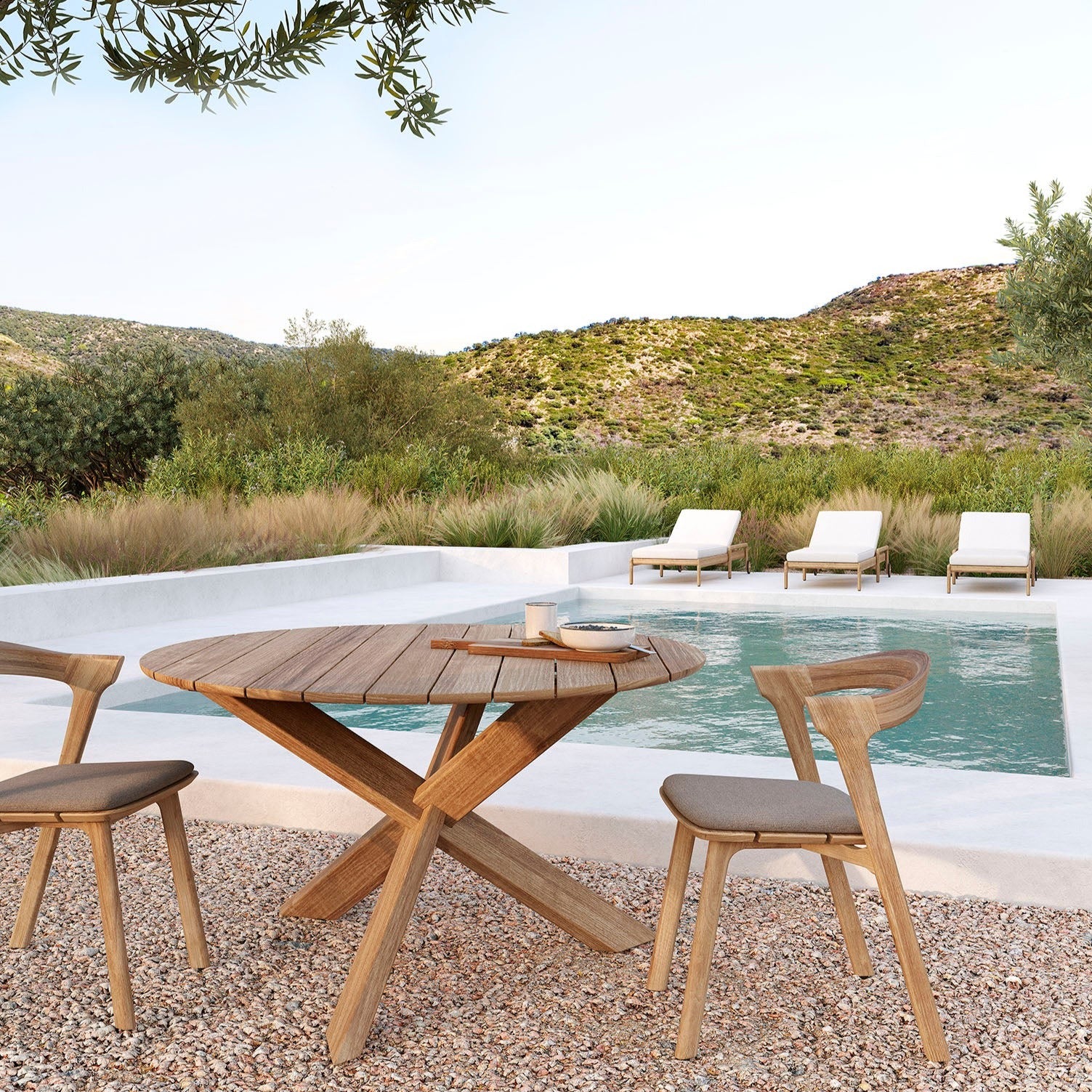 Bok Solid Teak Outdoor Dining Chair With Mocha Fabric Cushion