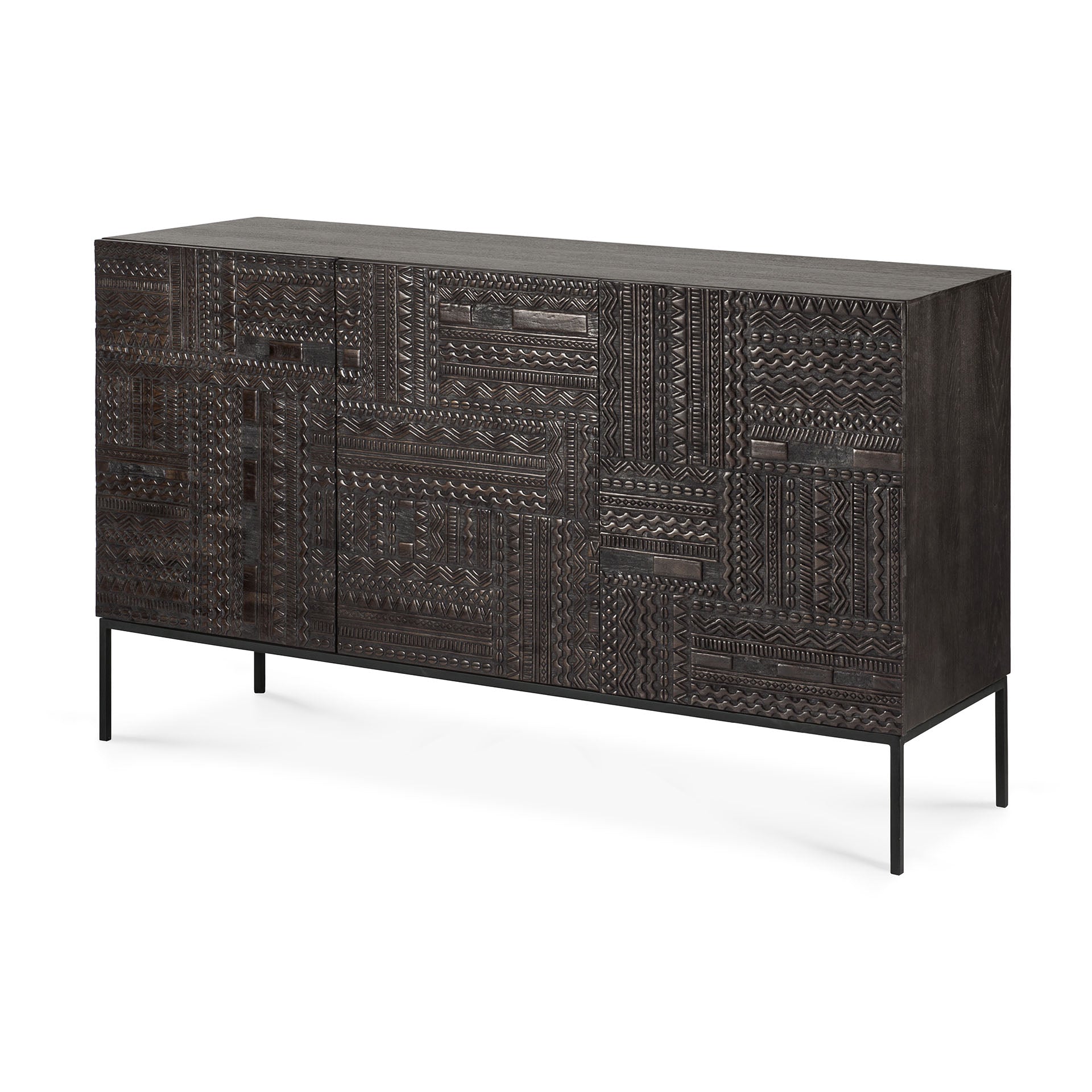 Tabwa Black Teak Sideboard, 3 Doors