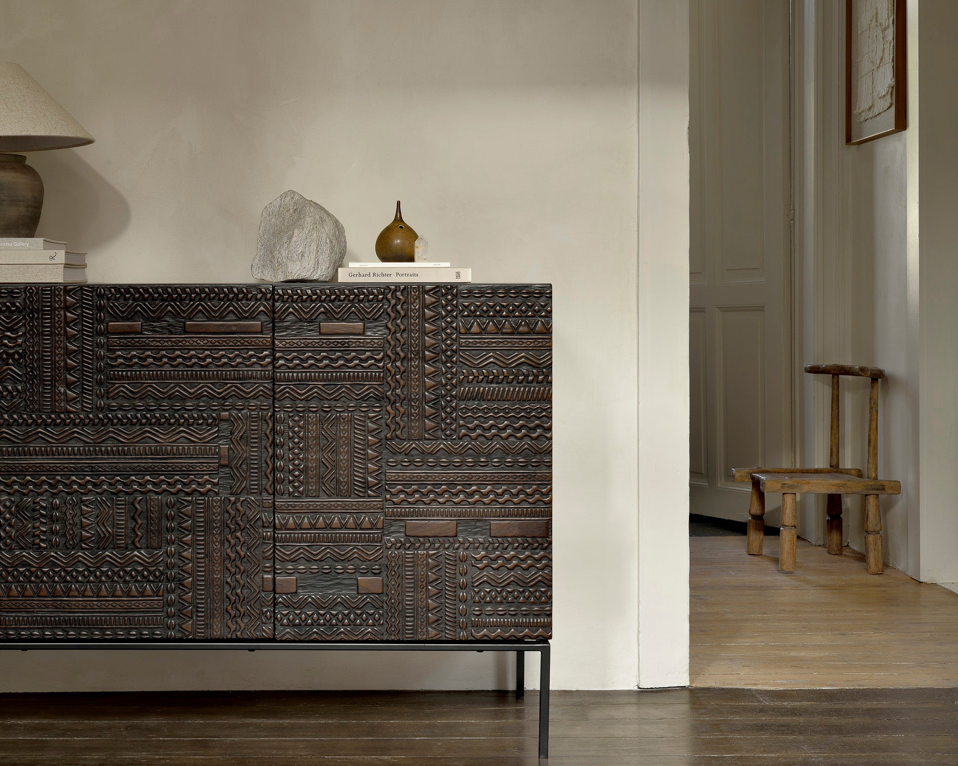Tabwa Black Teak Sideboard, 3 Doors