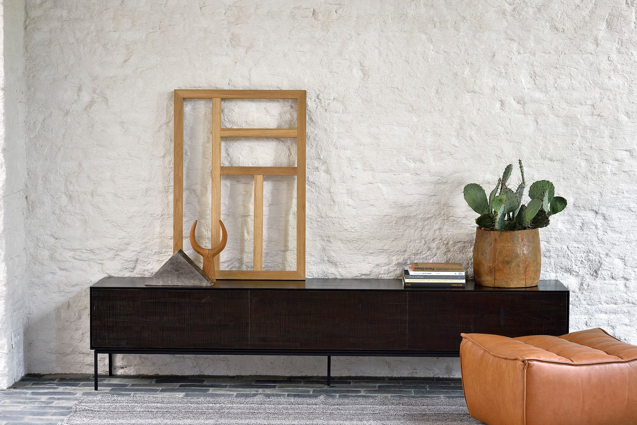 Grooves Solid Teak Media Console, 95.5"