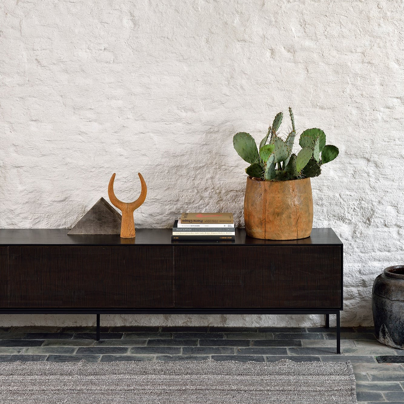 Grooves Solid Teak Media Console, 95.5"