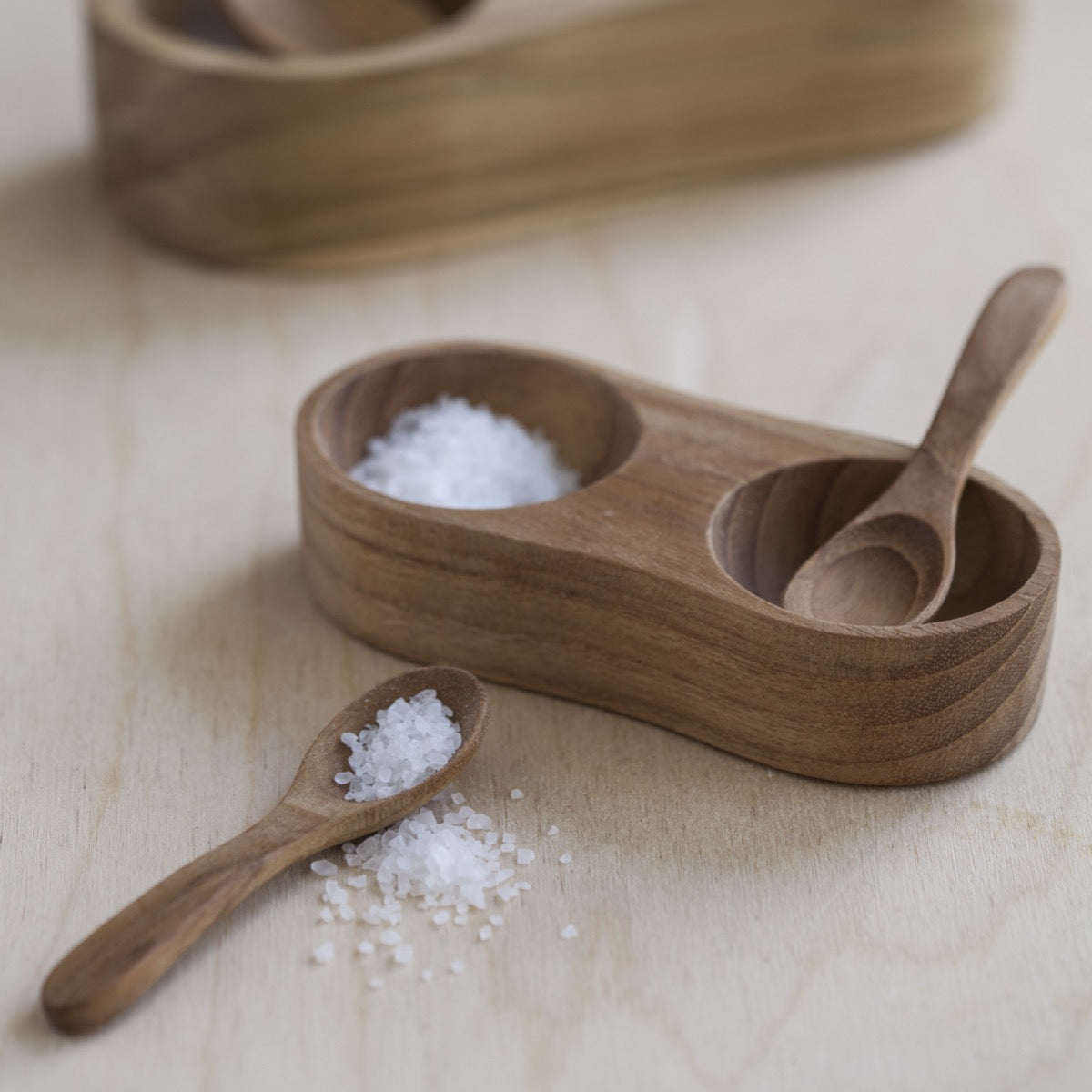 Teak Salt & Pepper Cellar with Spoons