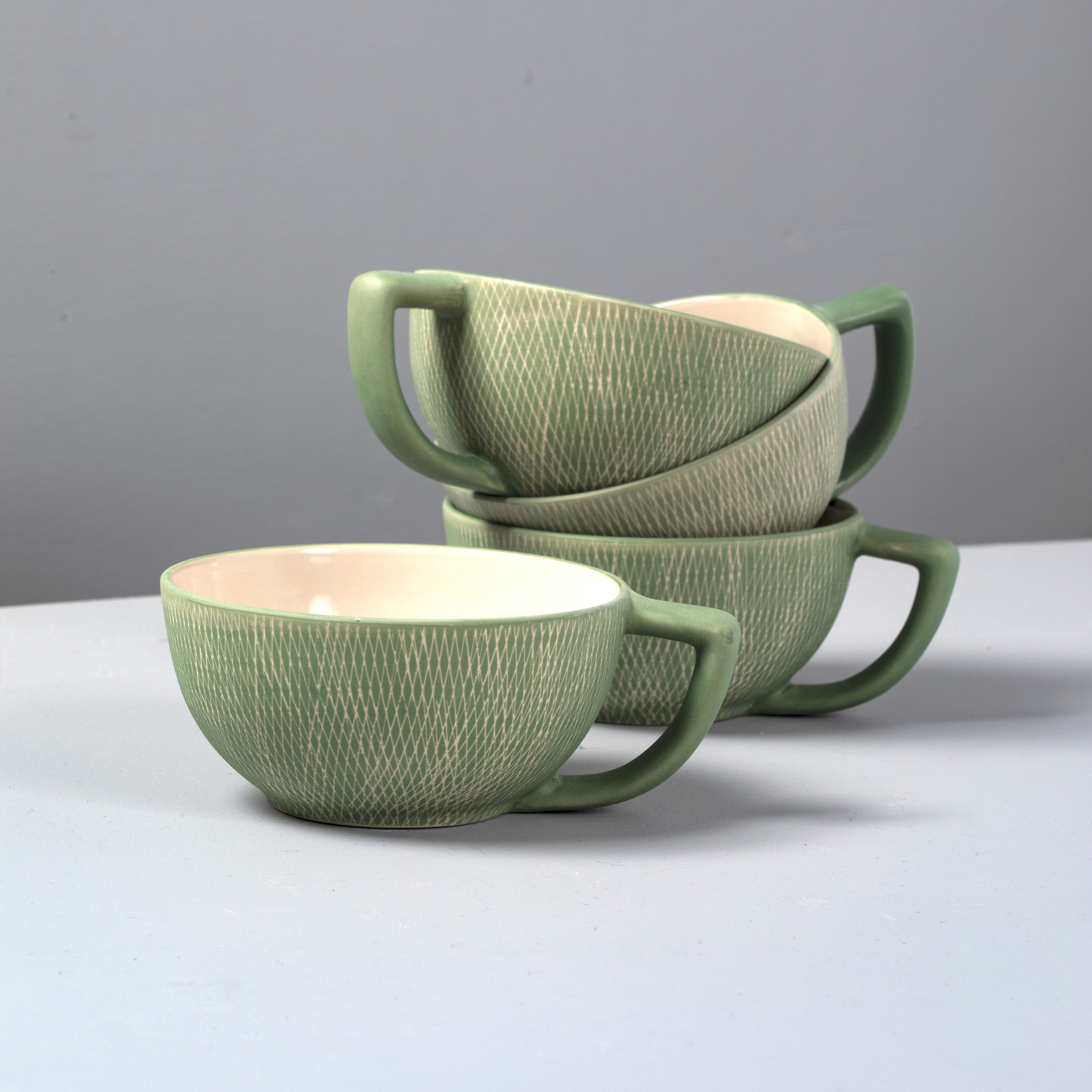 Jade Crosshatch Latte Mugs, Set of 4