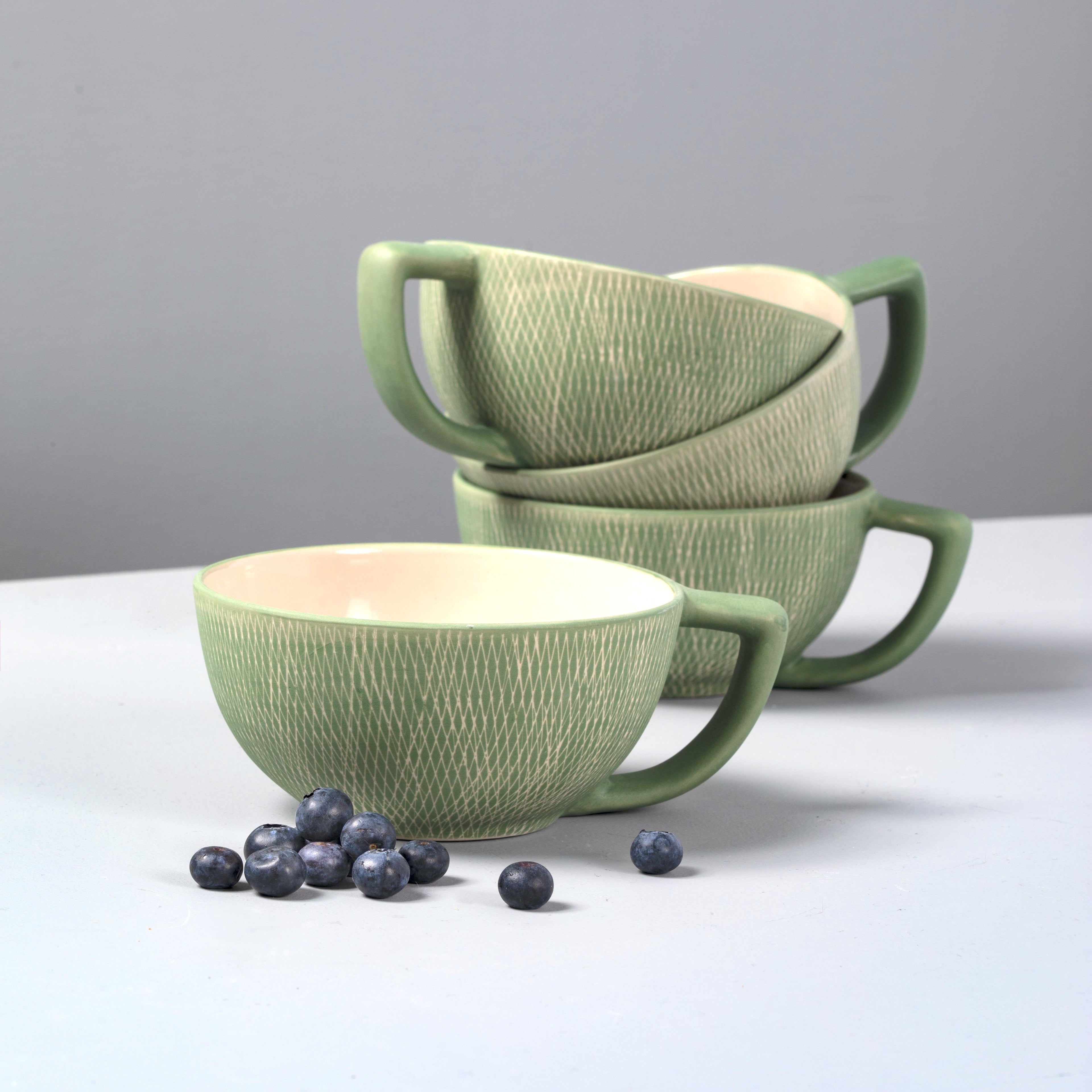 Jade Crosshatch Latte Mugs, Set of 4