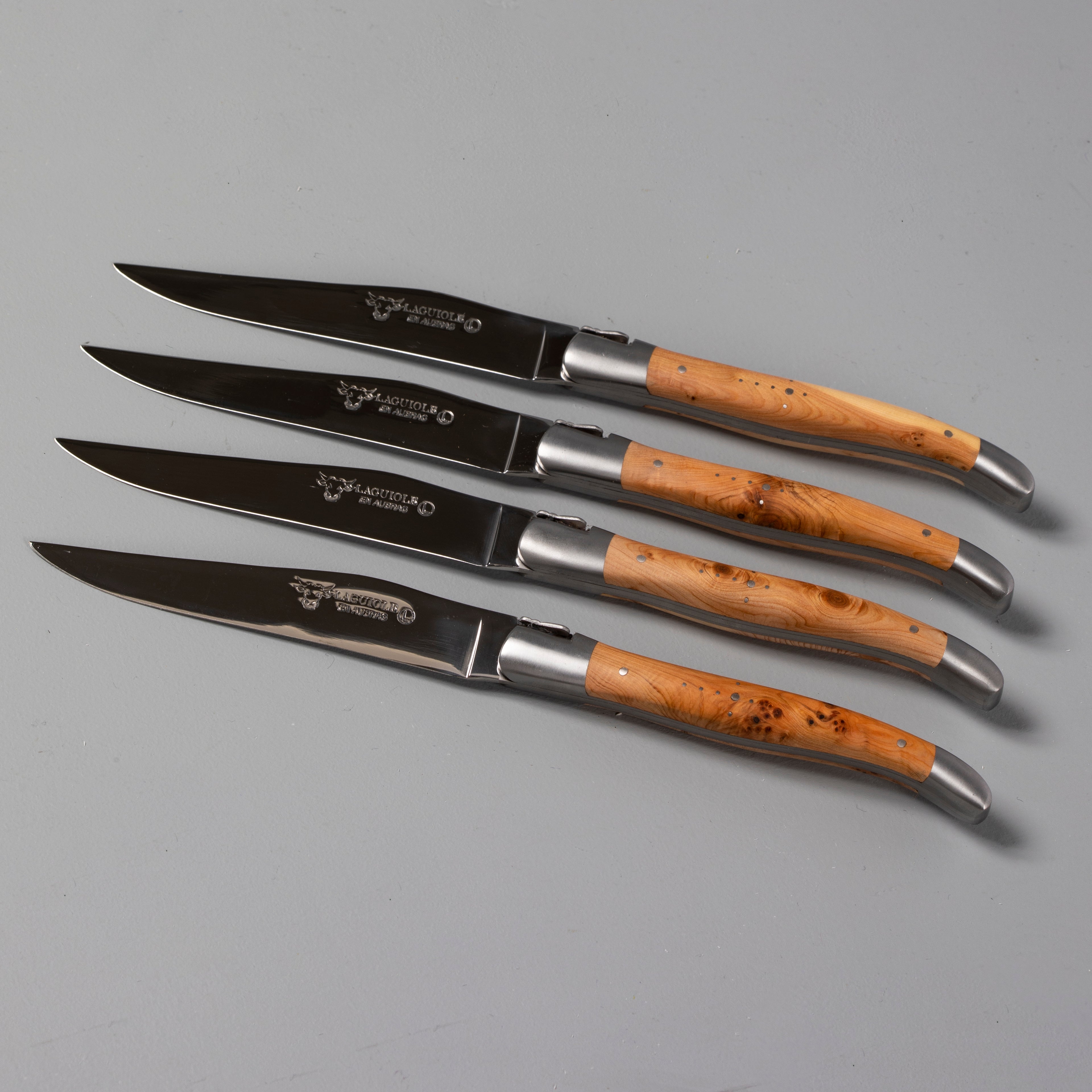 Laguiole en Aubrac Handcrafted Steak Knives, Set of 4, Juniper Wood