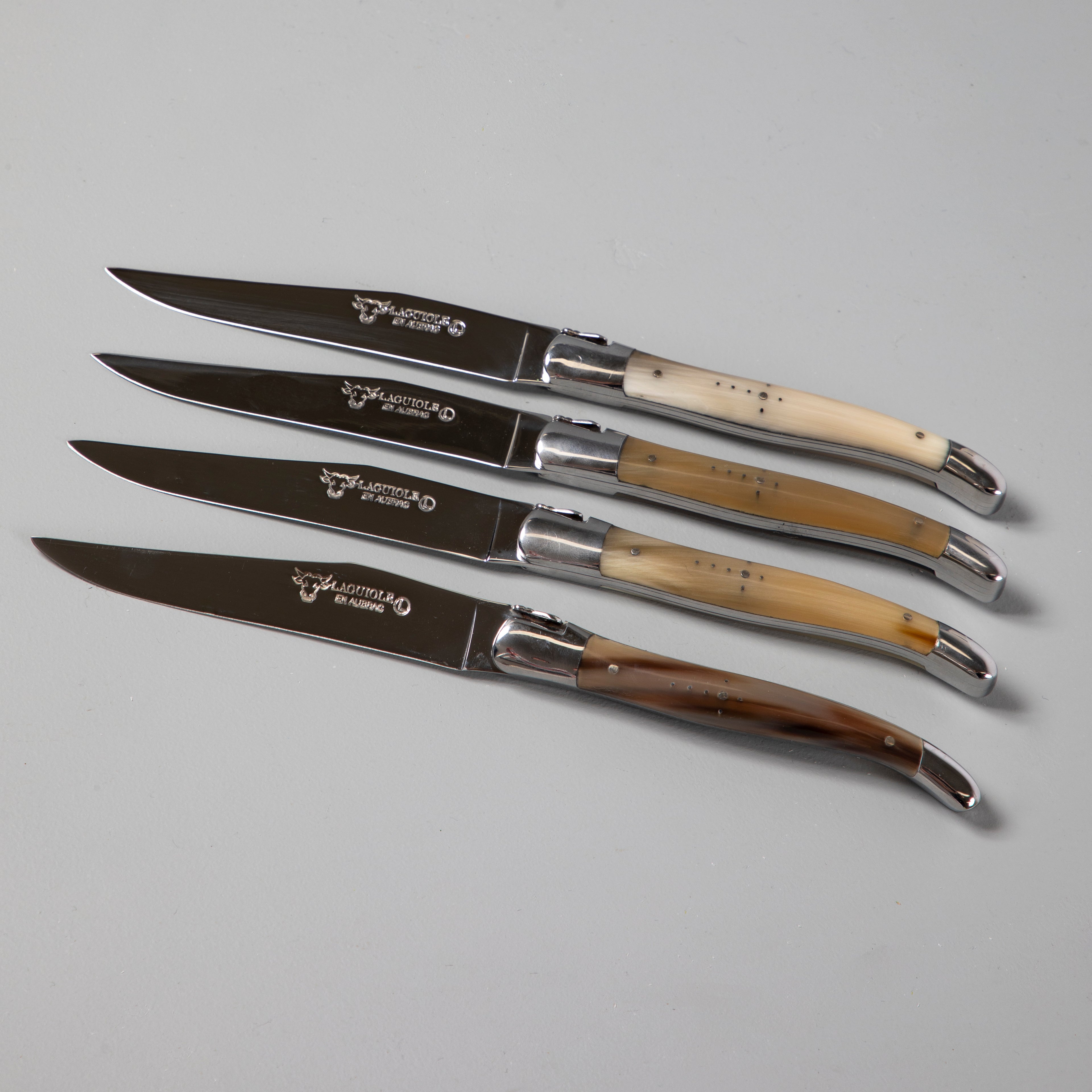 Laguiole en Aubrac Handcrafted Steak Knives, Set of 4, Solid Horn