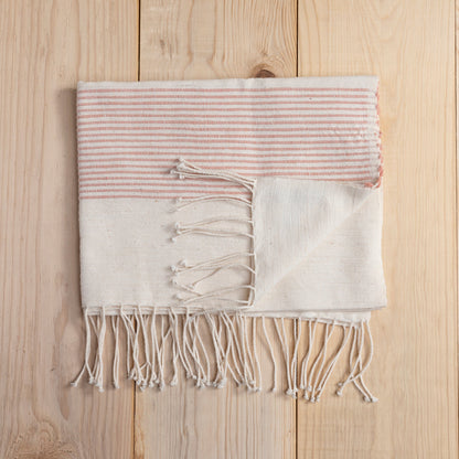 Riviera Striped Cotton Hand Towel, Natural with Blush