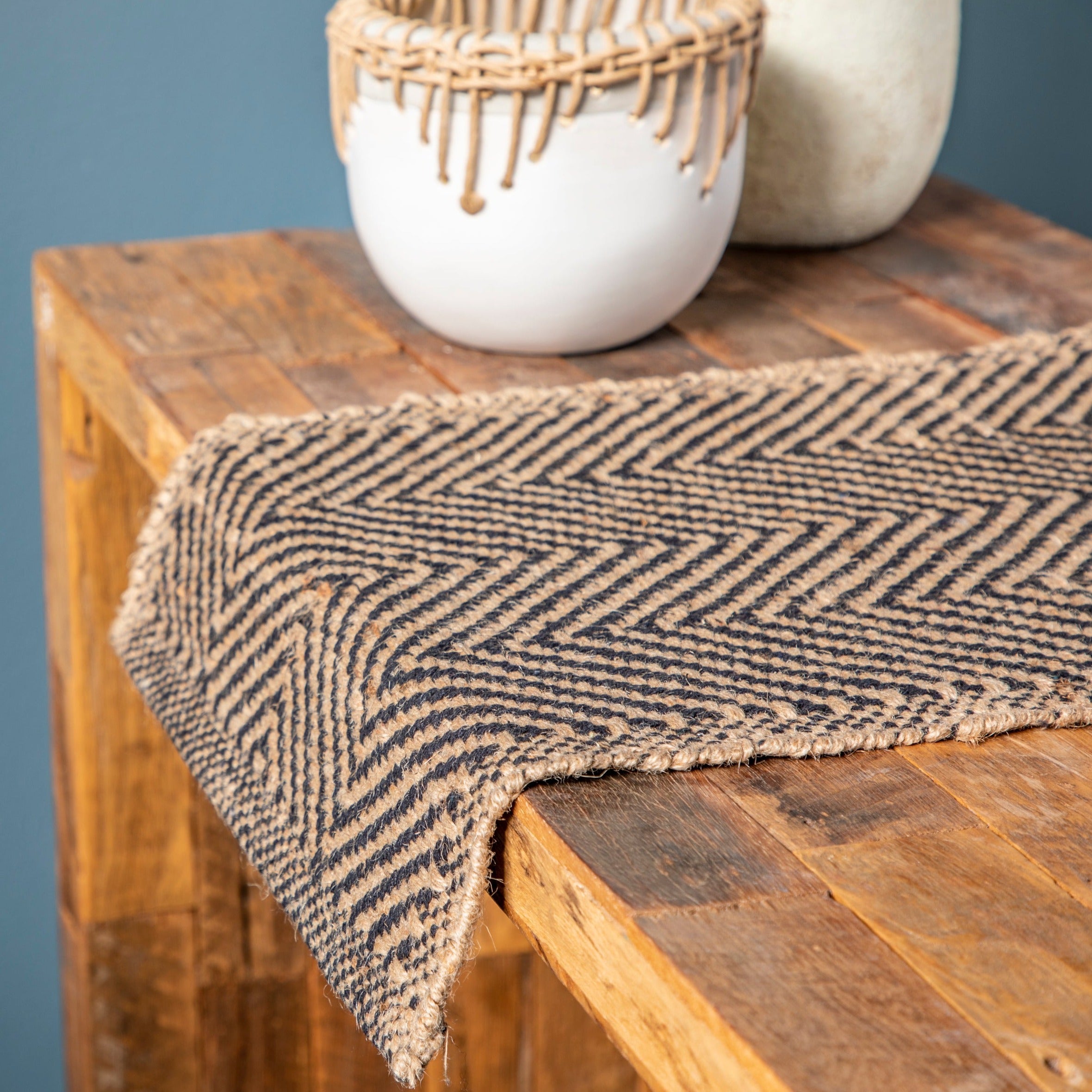 Jute Cotton Table Runner with Chevron Pattern