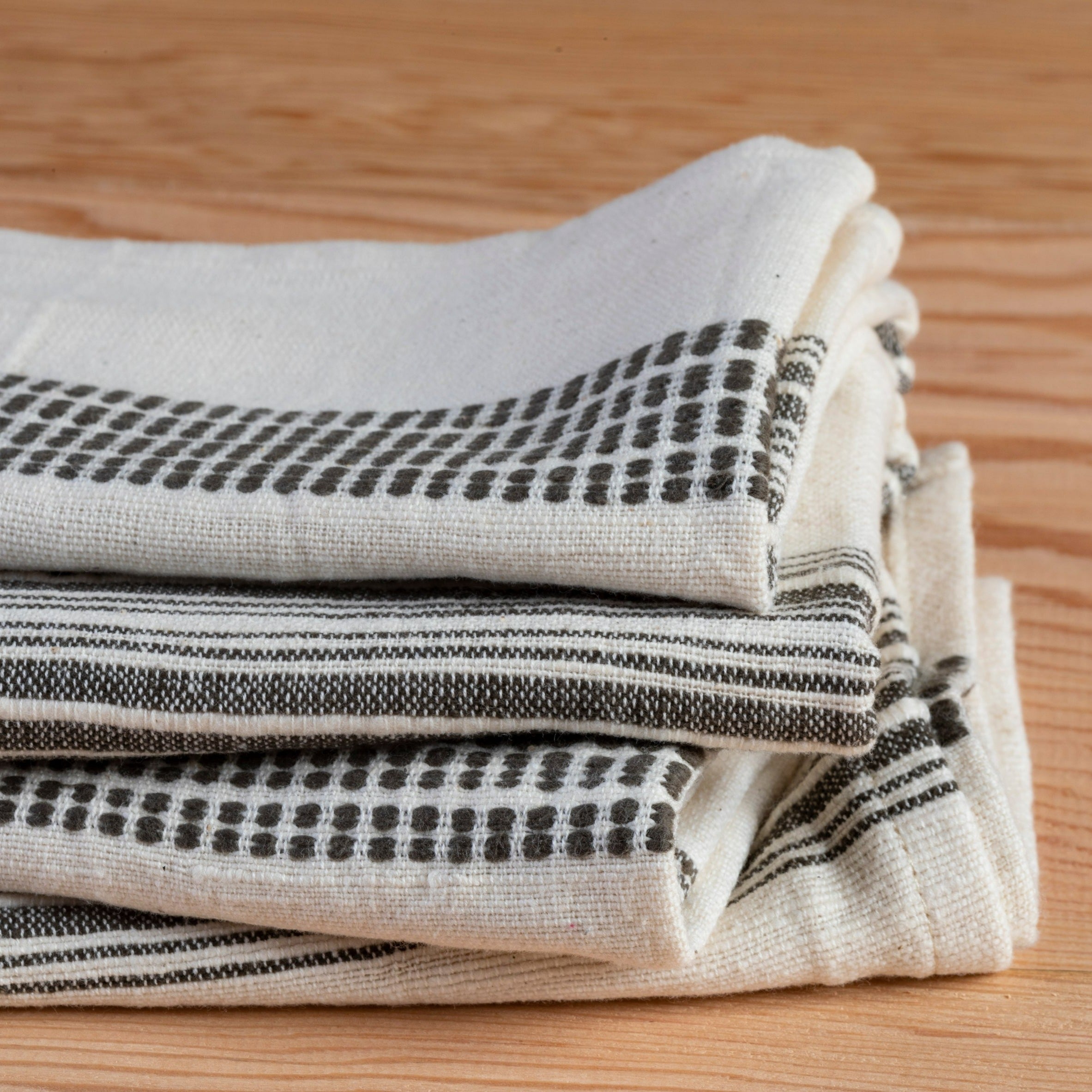 Linen Hand Towel - Stonewashed - White with Blue Stripes