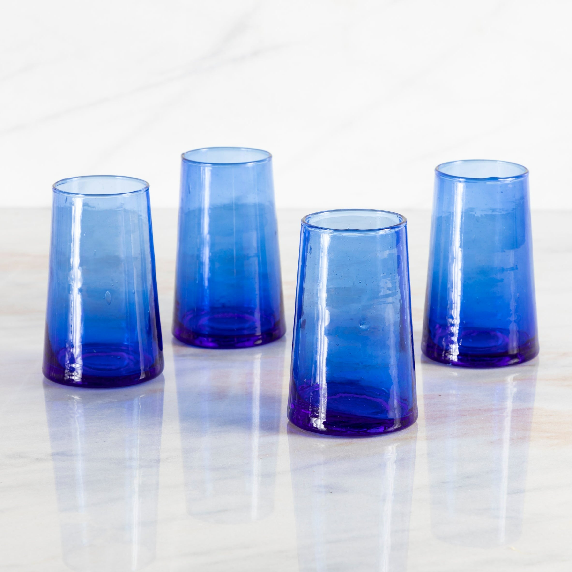 Recycled Tall Cone Glass, Blue, Set of 4