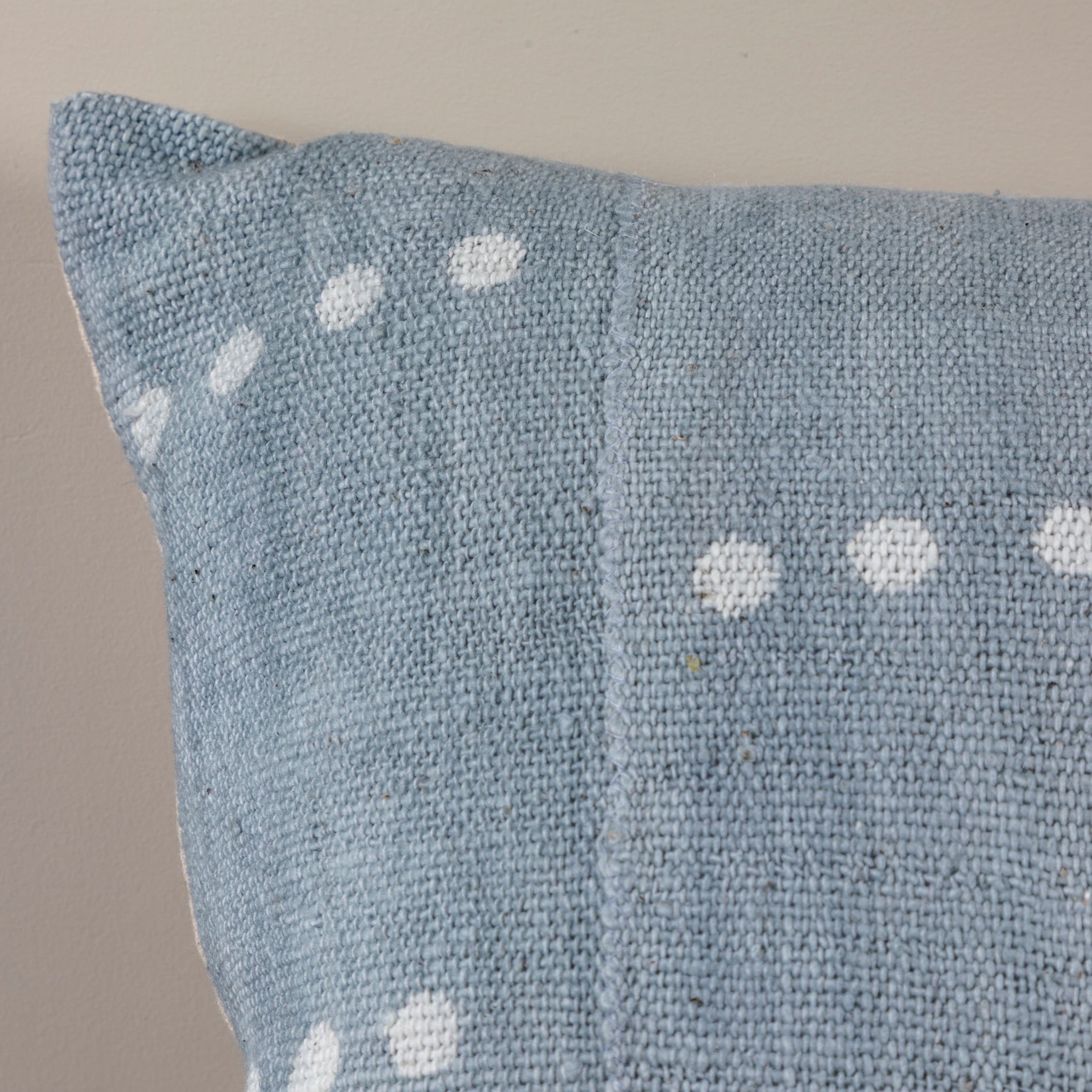 Mud Cloth Square Pillow, Blue / Grey with Dots