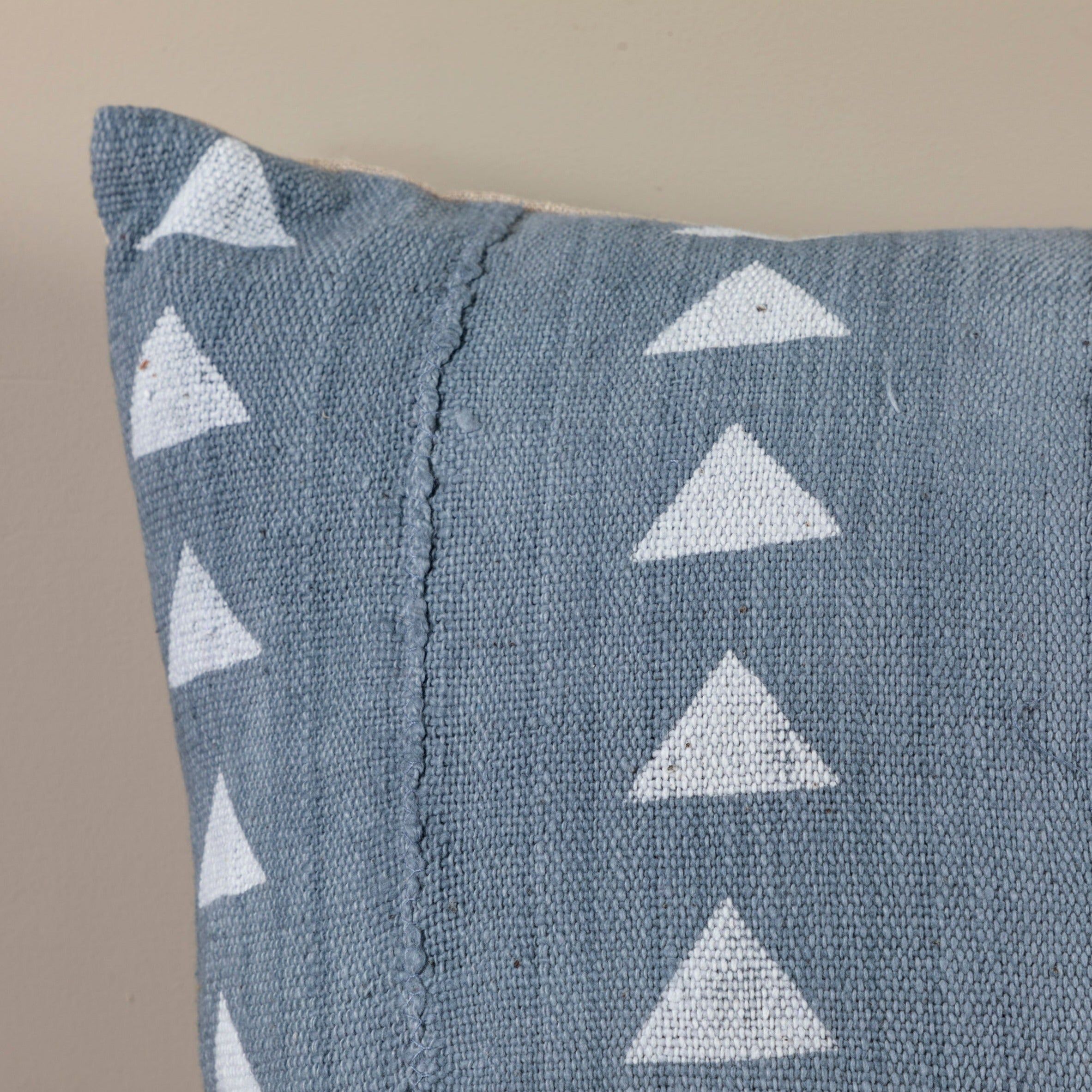 Mud Cloth Square Pillow, Blue / Grey with Triangles