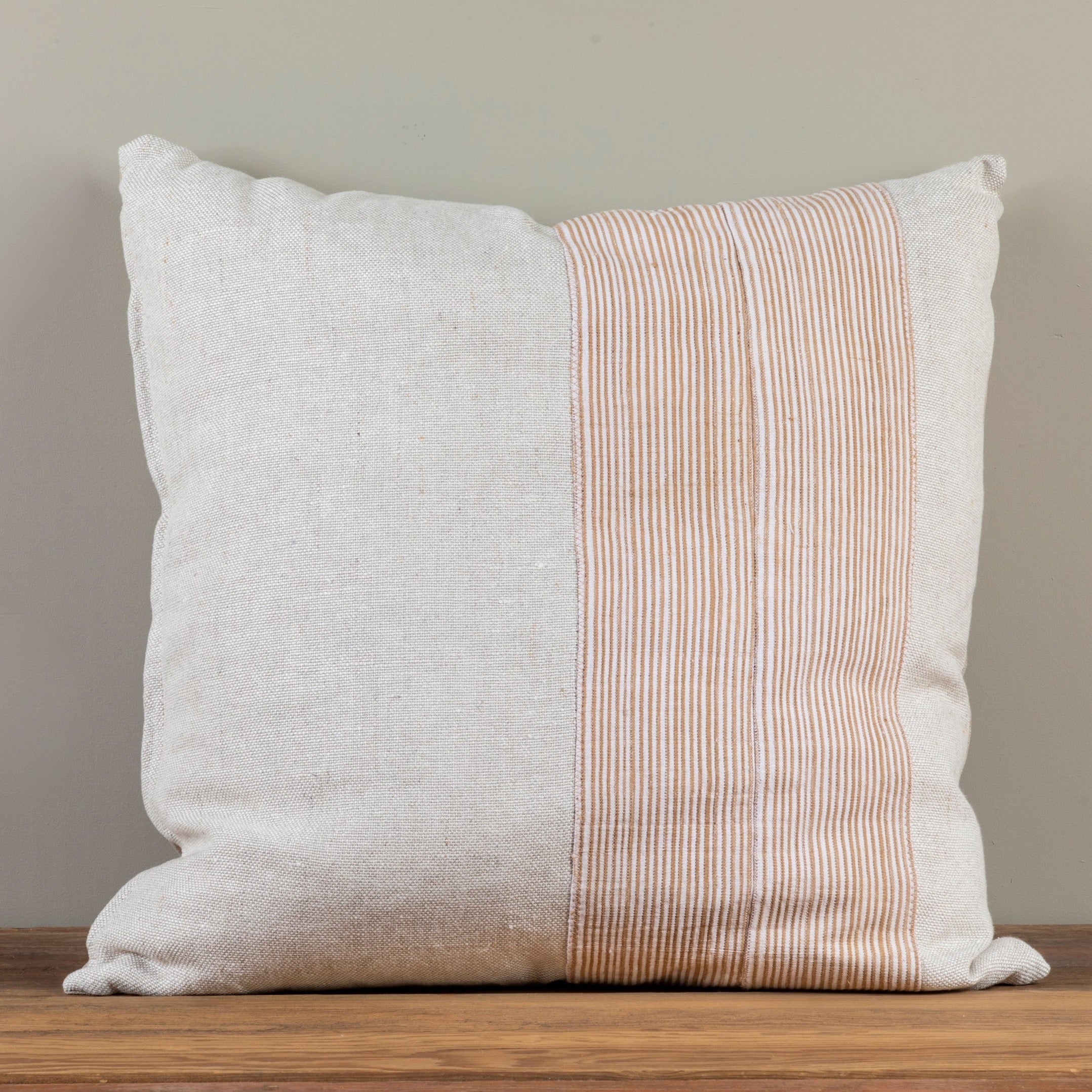 Natural Linen Square Pillow with Aso Oke Mudcloth