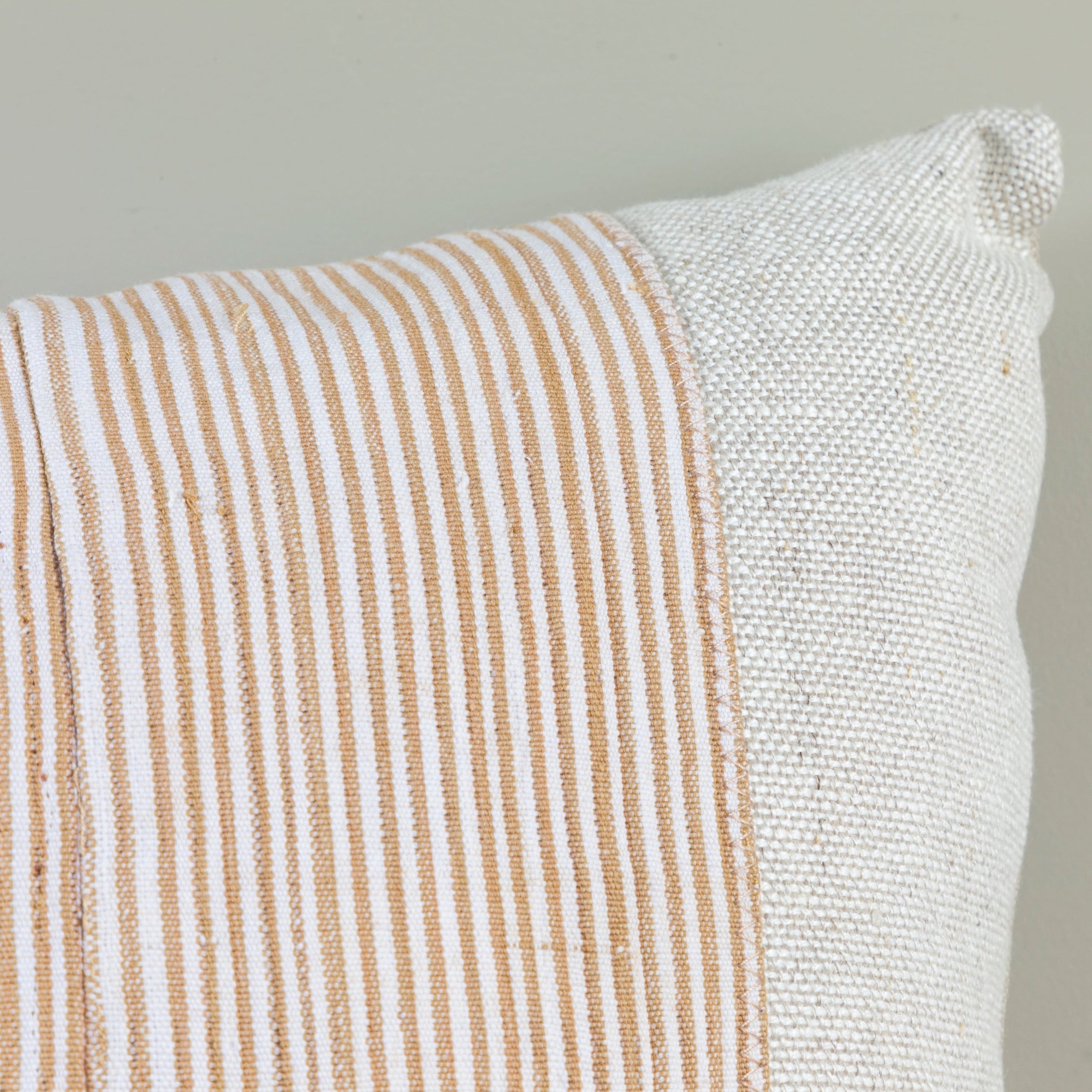 Natural Linen Square Pillow with Aso Oke Mudcloth