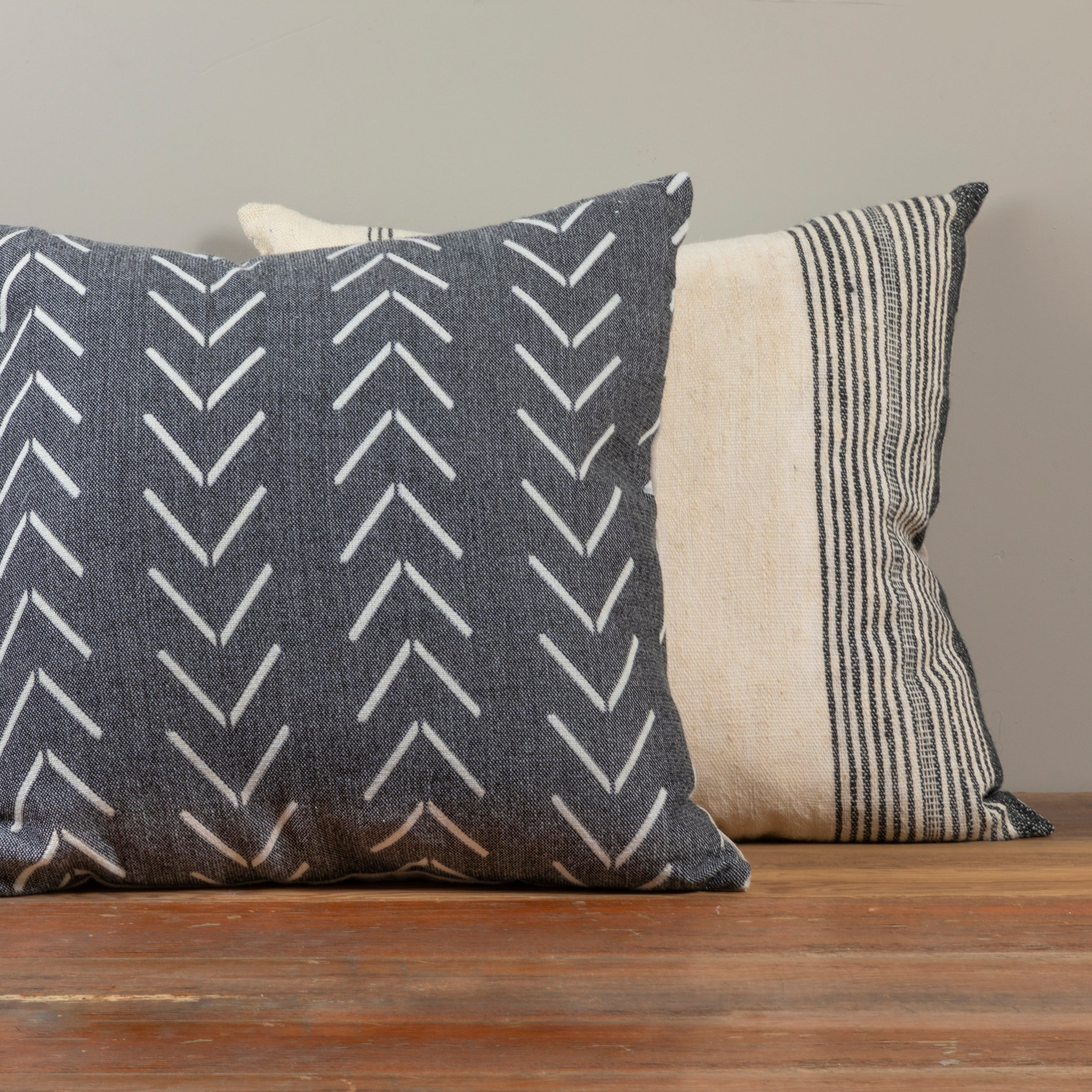 Joey Square Pillow, Ivory & Black