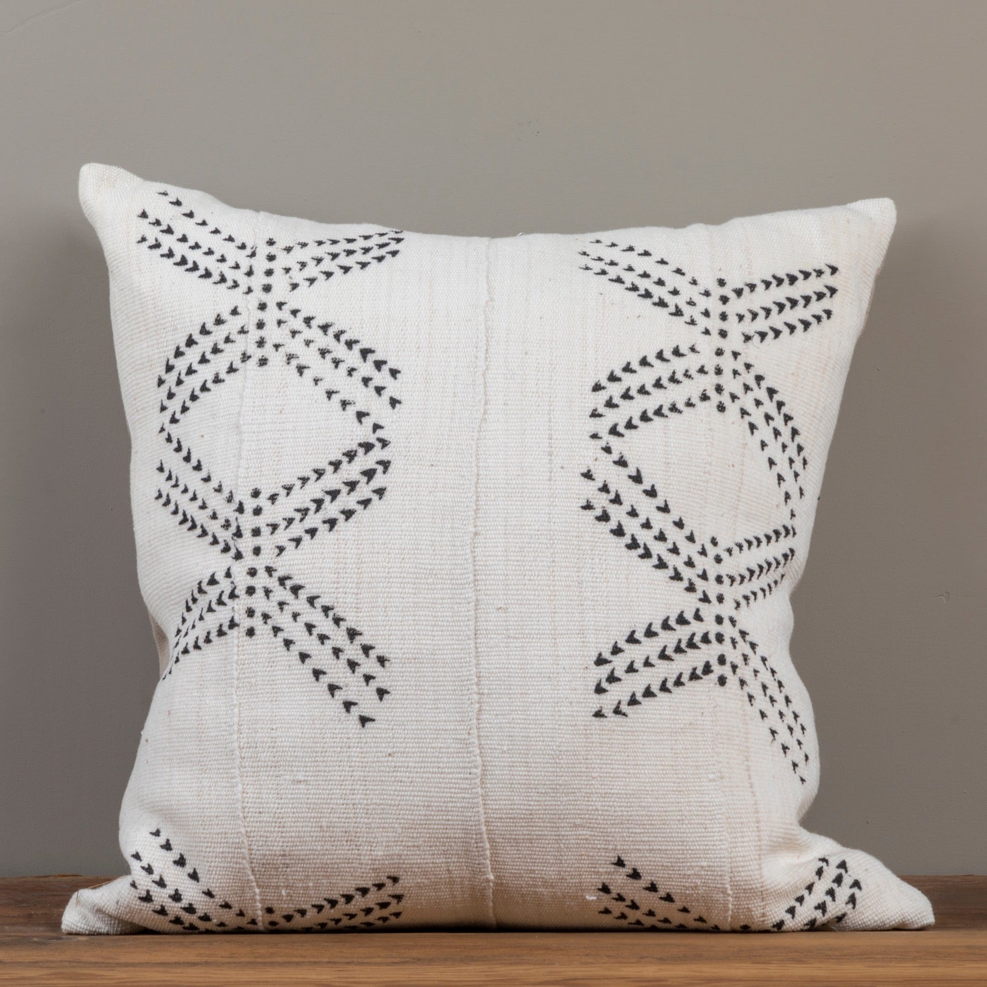 Mud Cloth Square Pillow, White with Tracks