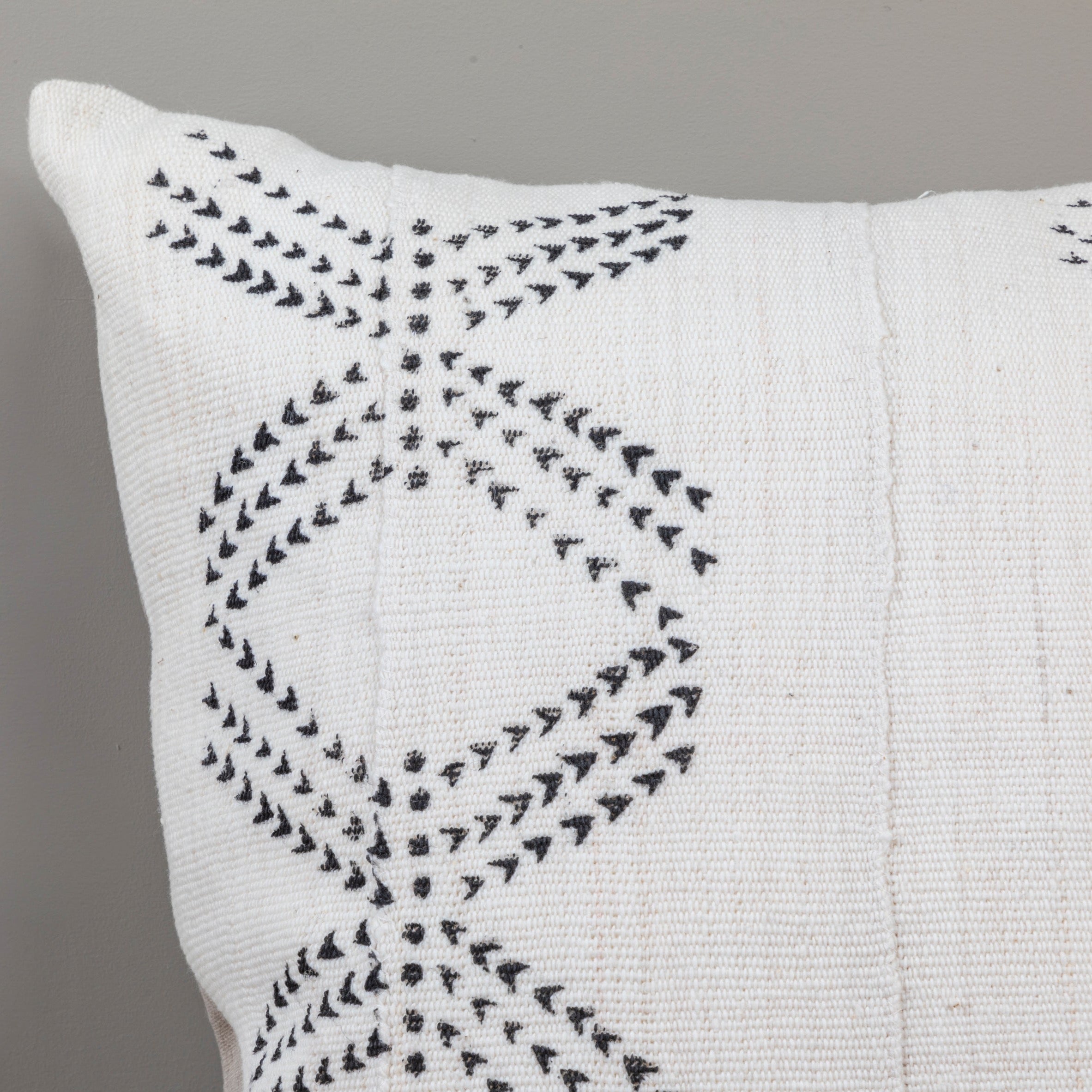 Mud Cloth Square Pillow, White with Tracks
