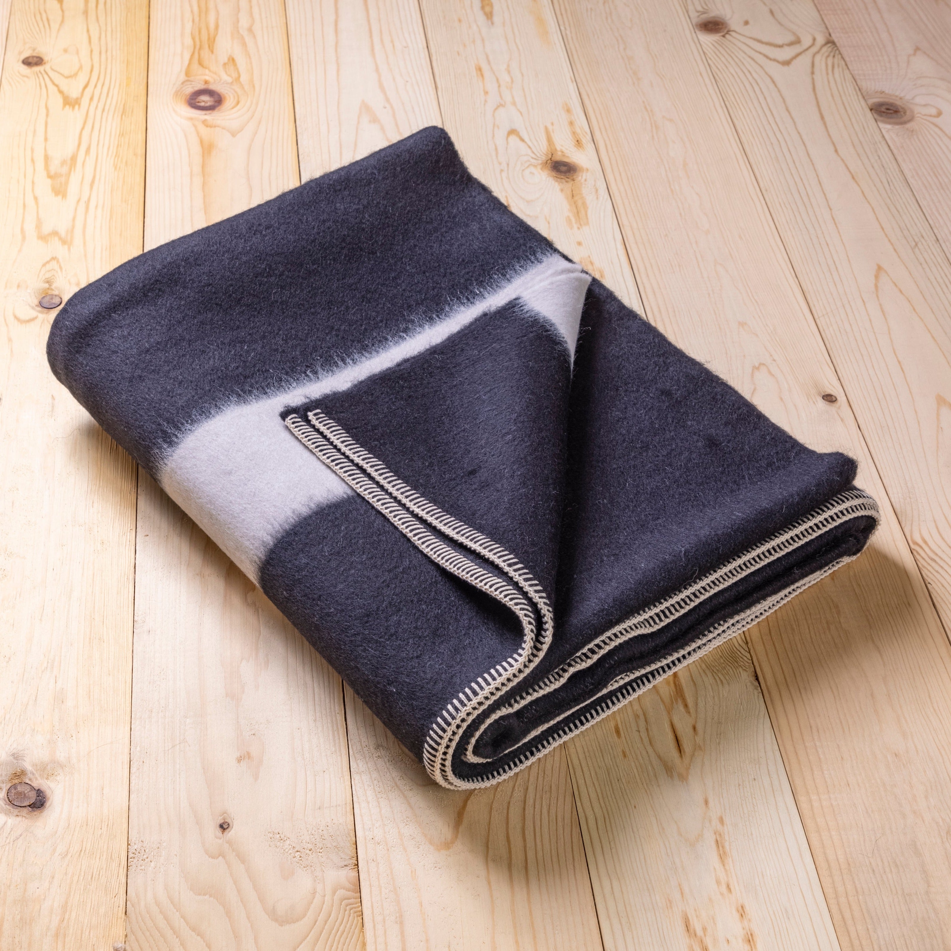 Siempre Blanket, Black with Ivory Stripe