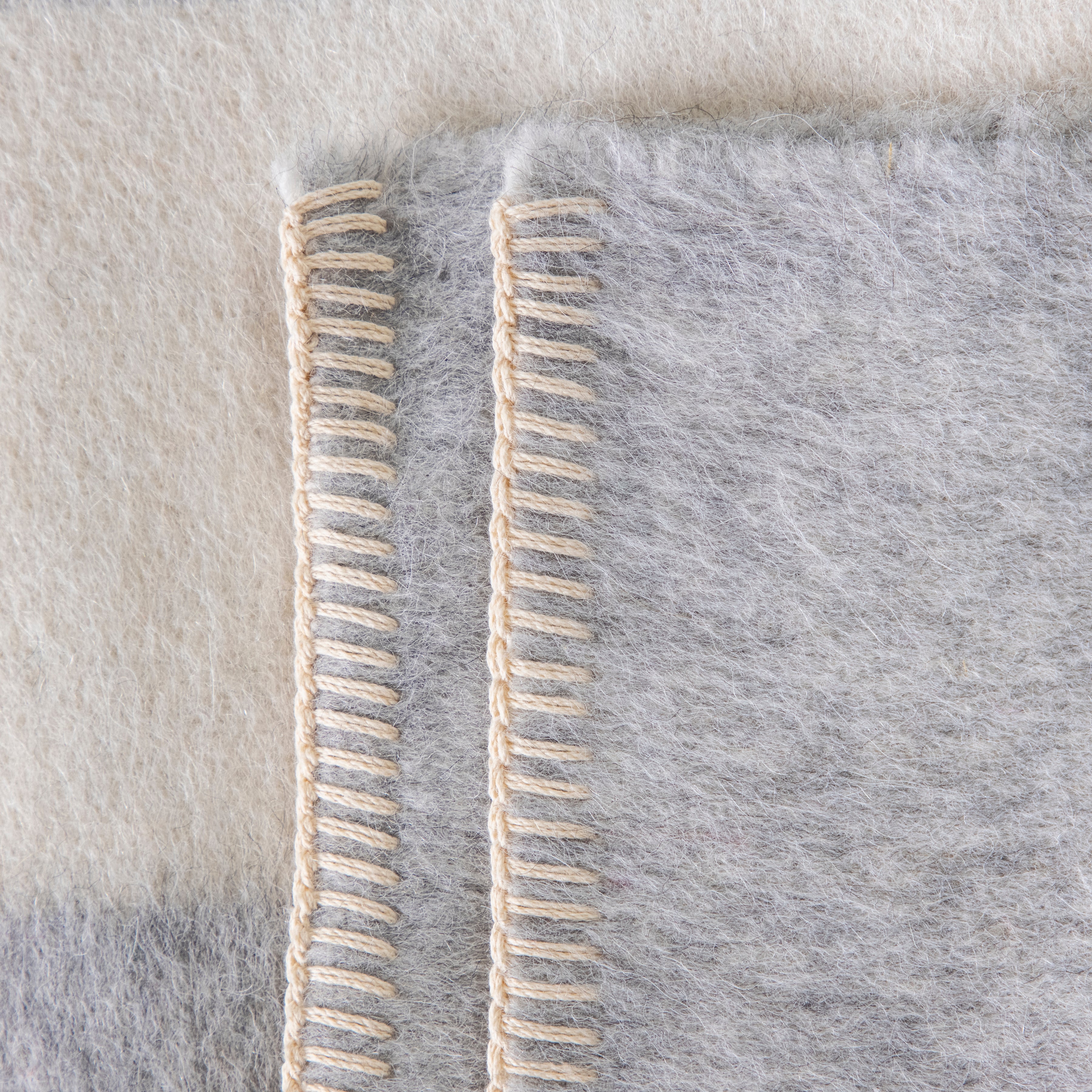 Siempre Blanket, Light Heather with Ivory Stripe